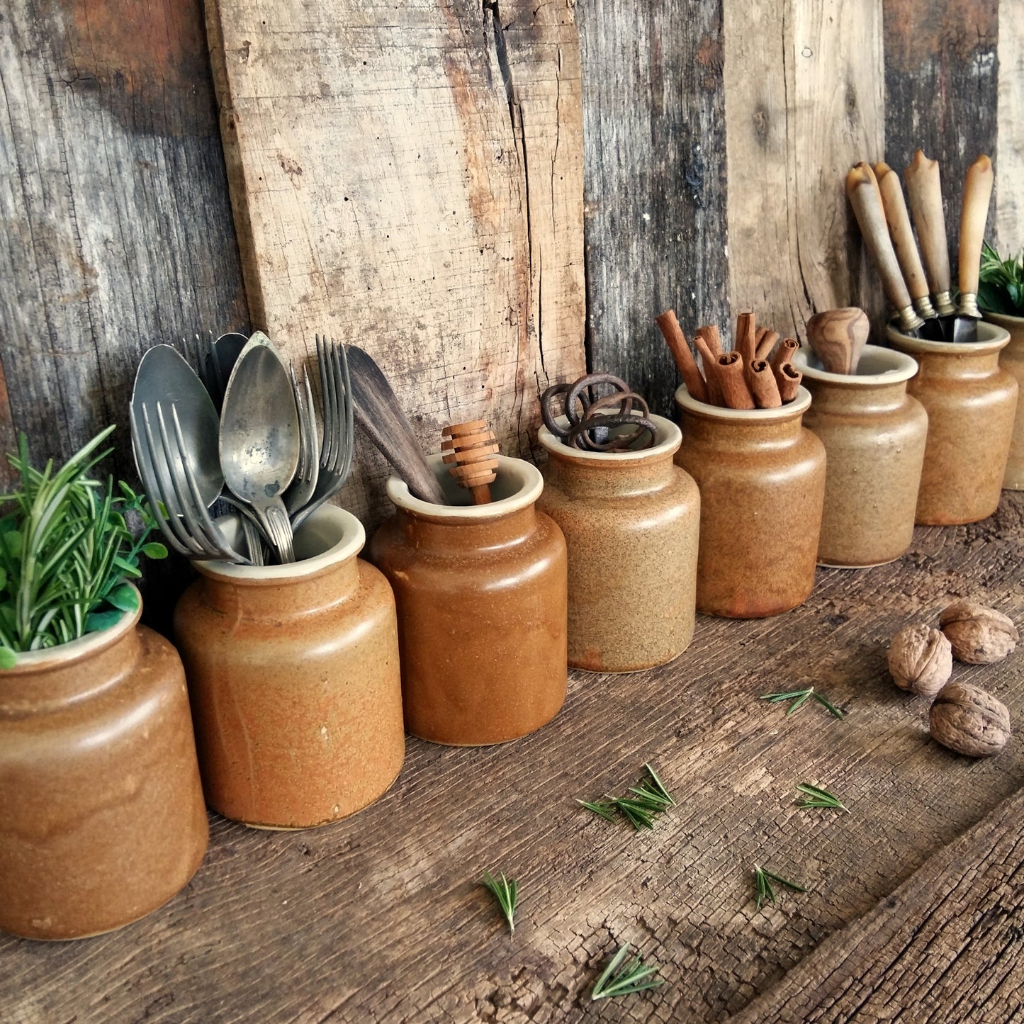 Set of 8 Rustic Stoneware Mustard Crocks from Tiggy & Pip - Just €192! Shop now at Tiggy and Pip
