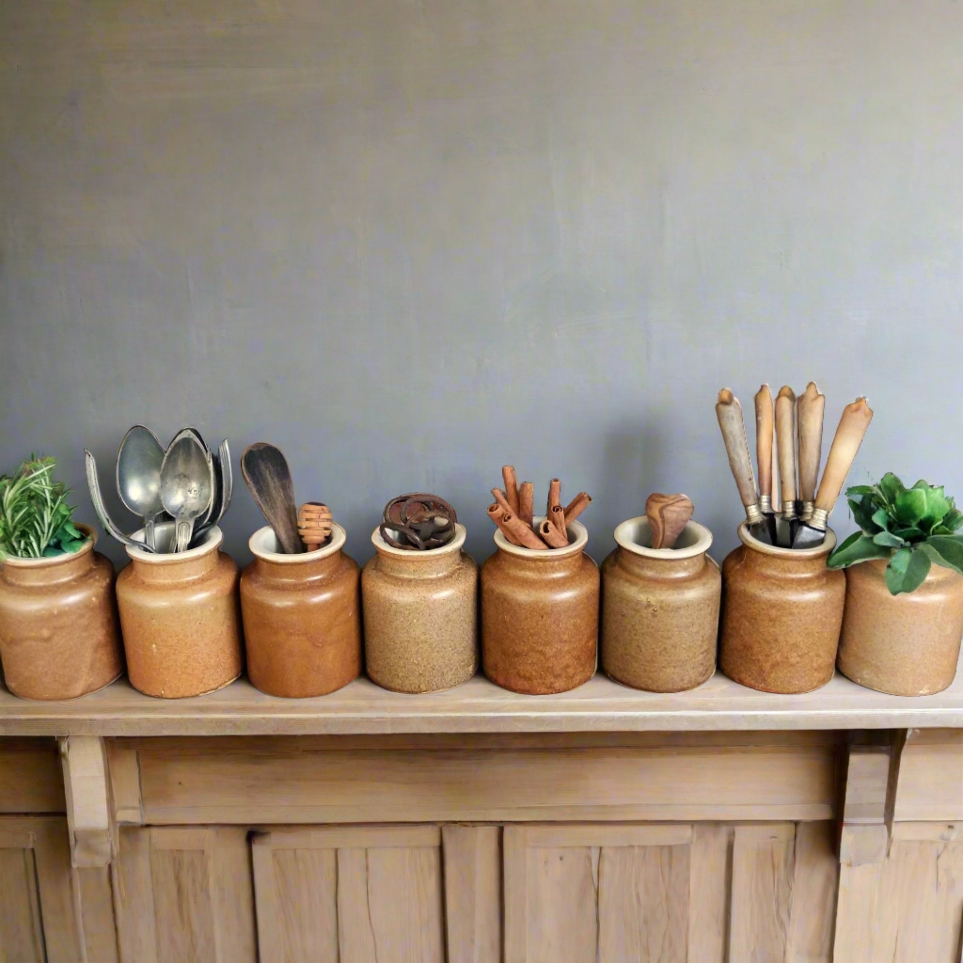 Set of 8 Rustic Stoneware Mustard Crocks from Tiggy & Pip - Just €192! Shop now at Tiggy and Pip