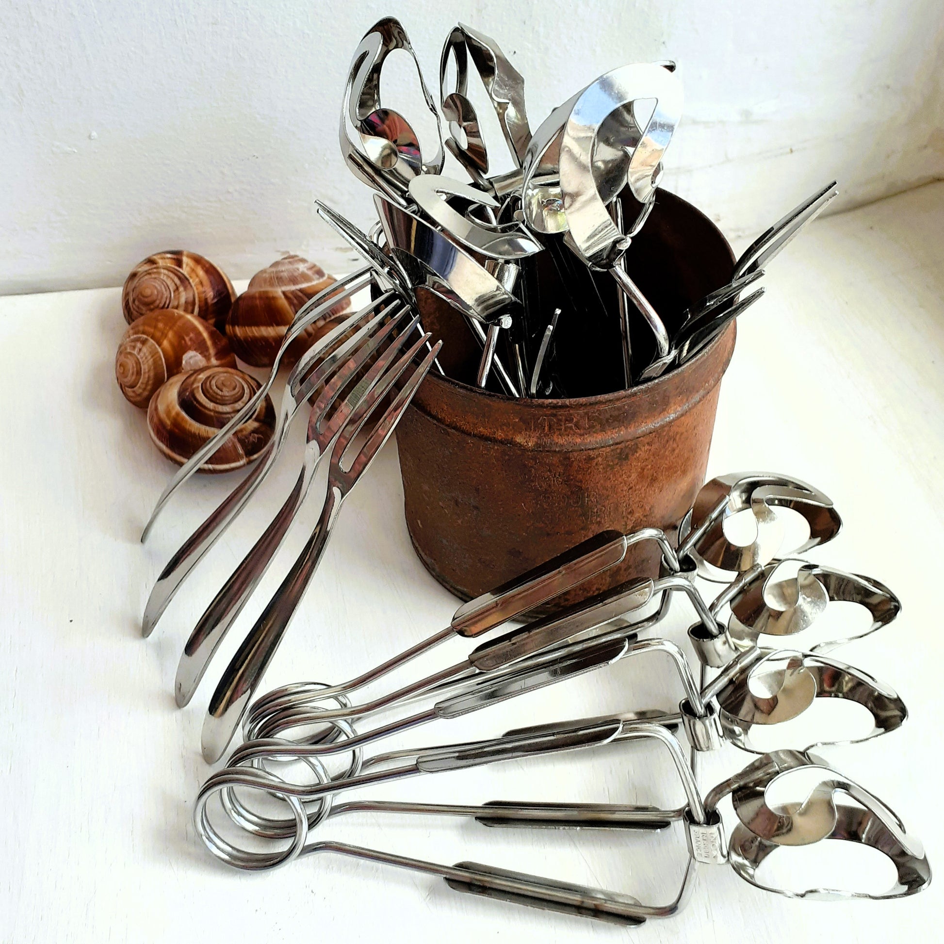 16 Piece Escargot Cutlery Set. Snail Tongs and Forks from Tiggy & Pip - Just €120! Shop now at Tiggy and Pip