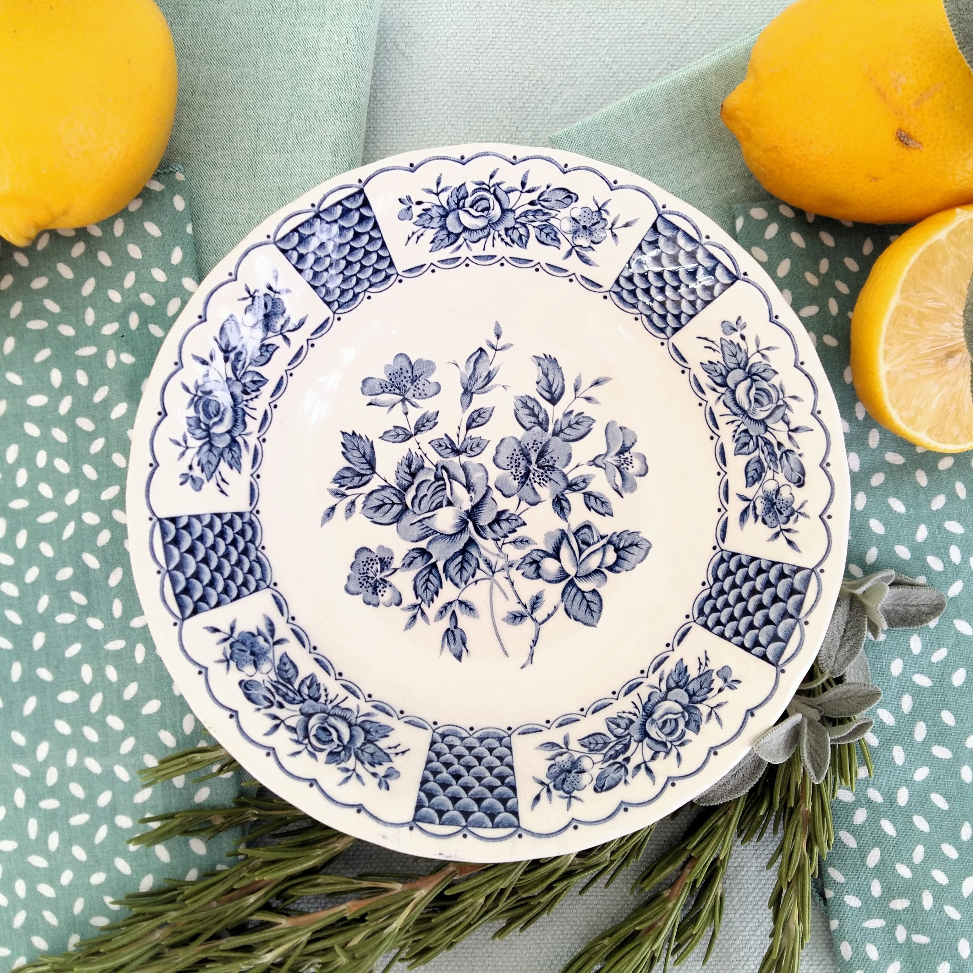 8 mix and match transferware plates and bowls from Tiggy and Pip