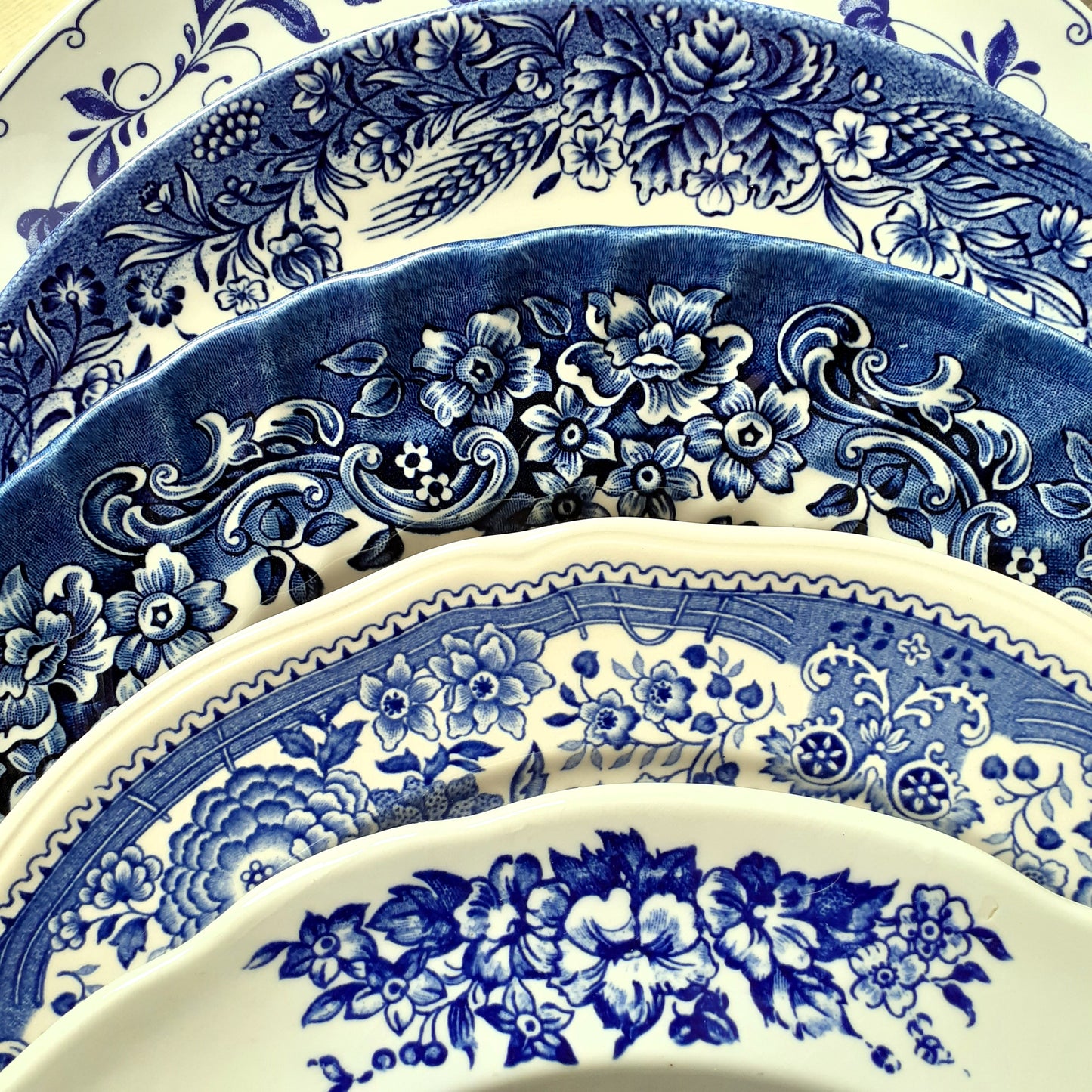 SIX Mismatched Blue and White Transferware Plates from Tiggy & Pip - Just €149! Shop now at Tiggy and Pip