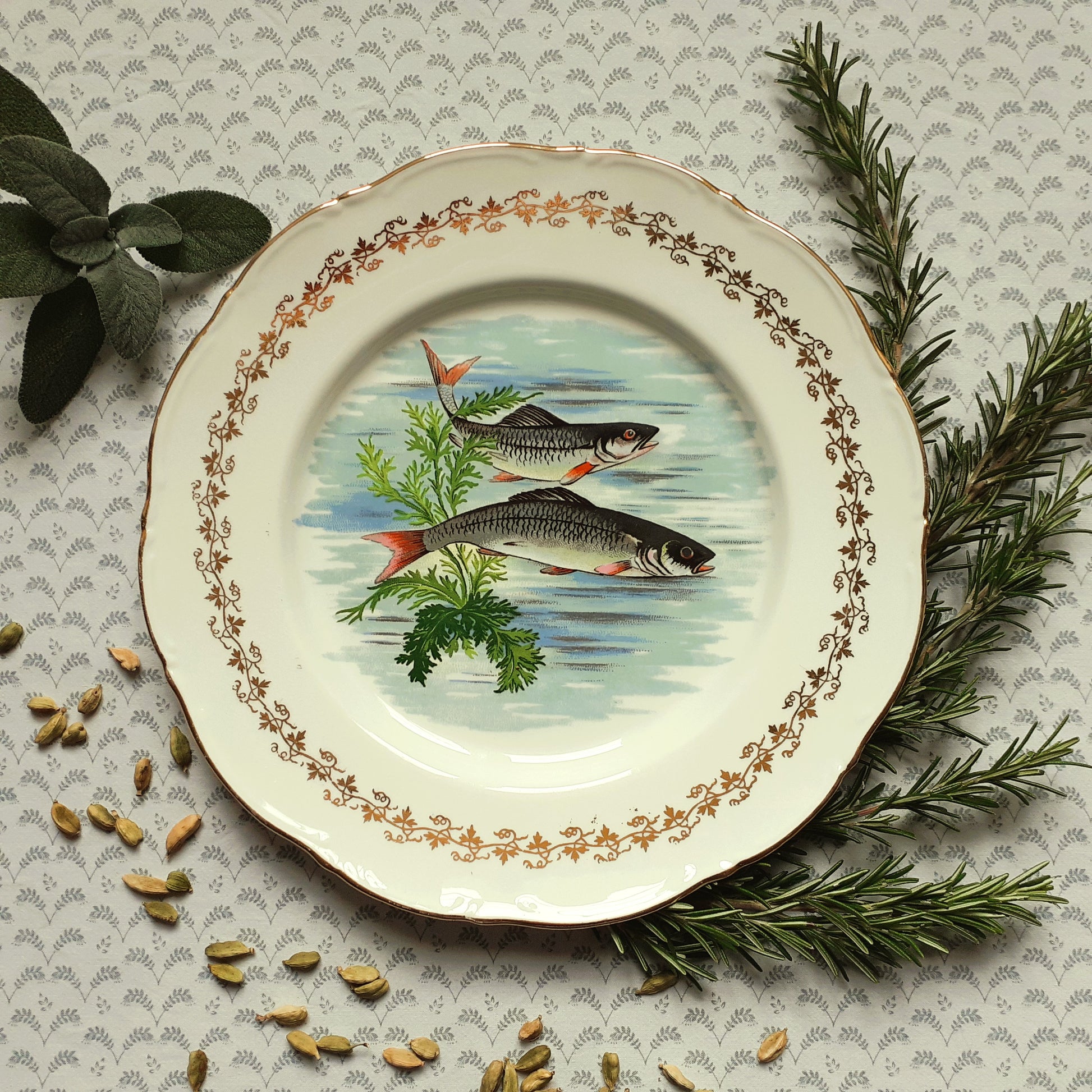 Six 1960s, French, Digoin Porcelain, Fish Plates from Tiggy & Pip - Just €168! Shop now at Tiggy and Pip