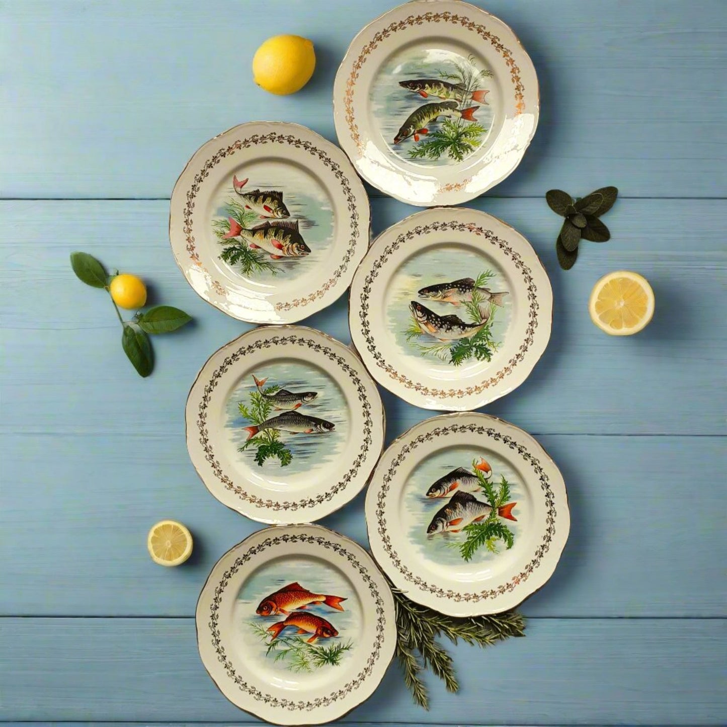 Six 1960s, French, Digoin Porcelain, Fish Plates from Tiggy & Pip - Just €168! Shop now at Tiggy and Pip