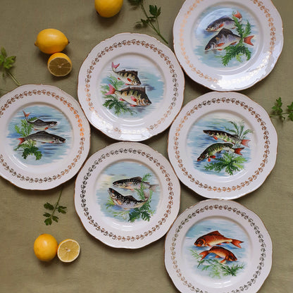 Six 1960s, French, Digoin Porcelain, Fish Plates from Tiggy & Pip - Just €168! Shop now at Tiggy and Pip