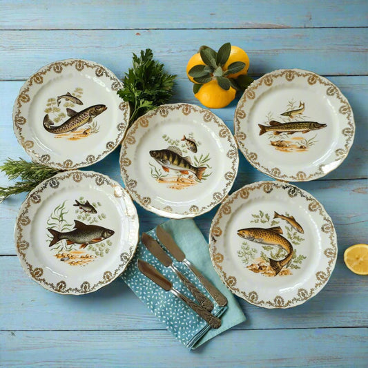 Set of Five French Porcelain Fish Plates from Tiggy & Pip - Just €140! Shop now at Tiggy and Pip