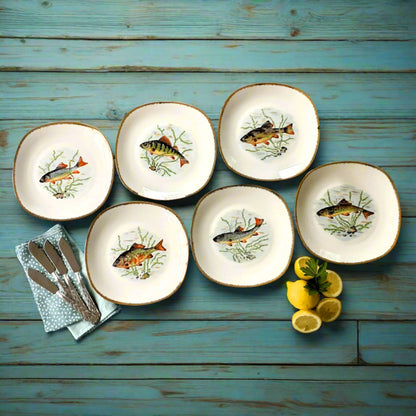 Six French Porcelain Fish Plates from Tiggy & Pip - Just €168! Shop now at Tiggy and Pip