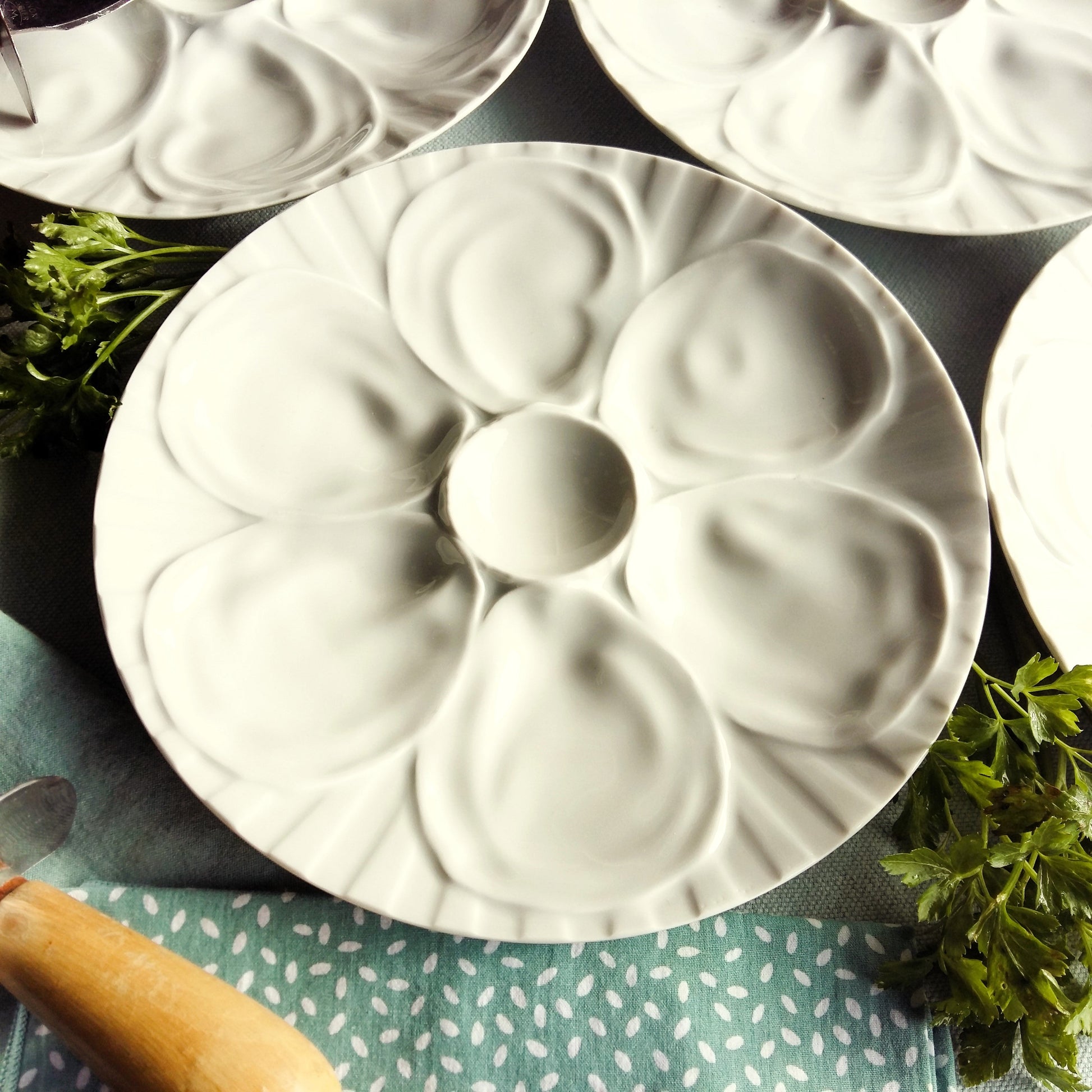 FOUR Oyster Plates. Pillivuyt Porcelain from Tiggy & Pip - Just €116! Shop now at Tiggy and Pip