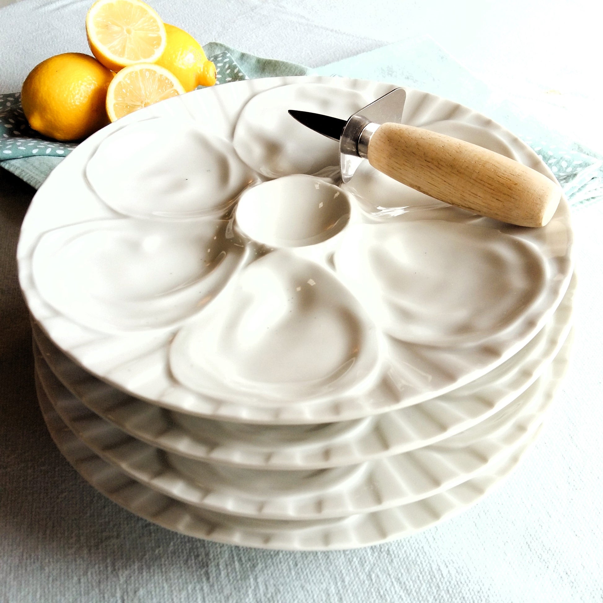 FOUR Oyster Plates. Pillivuyt Porcelain from Tiggy & Pip - Just €116! Shop now at Tiggy and Pip