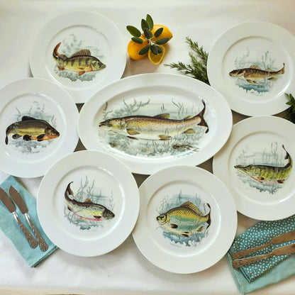 Six Limoges Porcelain Fish Plates and Platter from Tiggy & Pip - Just €260! Shop now at Tiggy and Pip