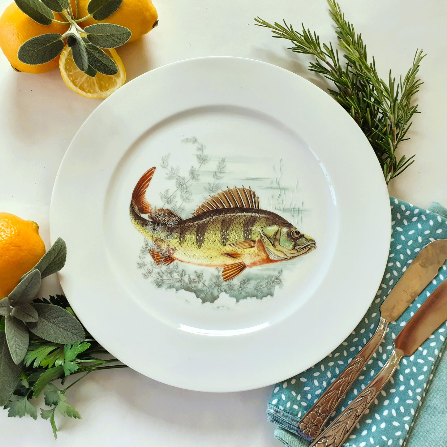 Six Limoges Porcelain Fish Plates and Platter from Tiggy & Pip - Just €260! Shop now at Tiggy and Pip