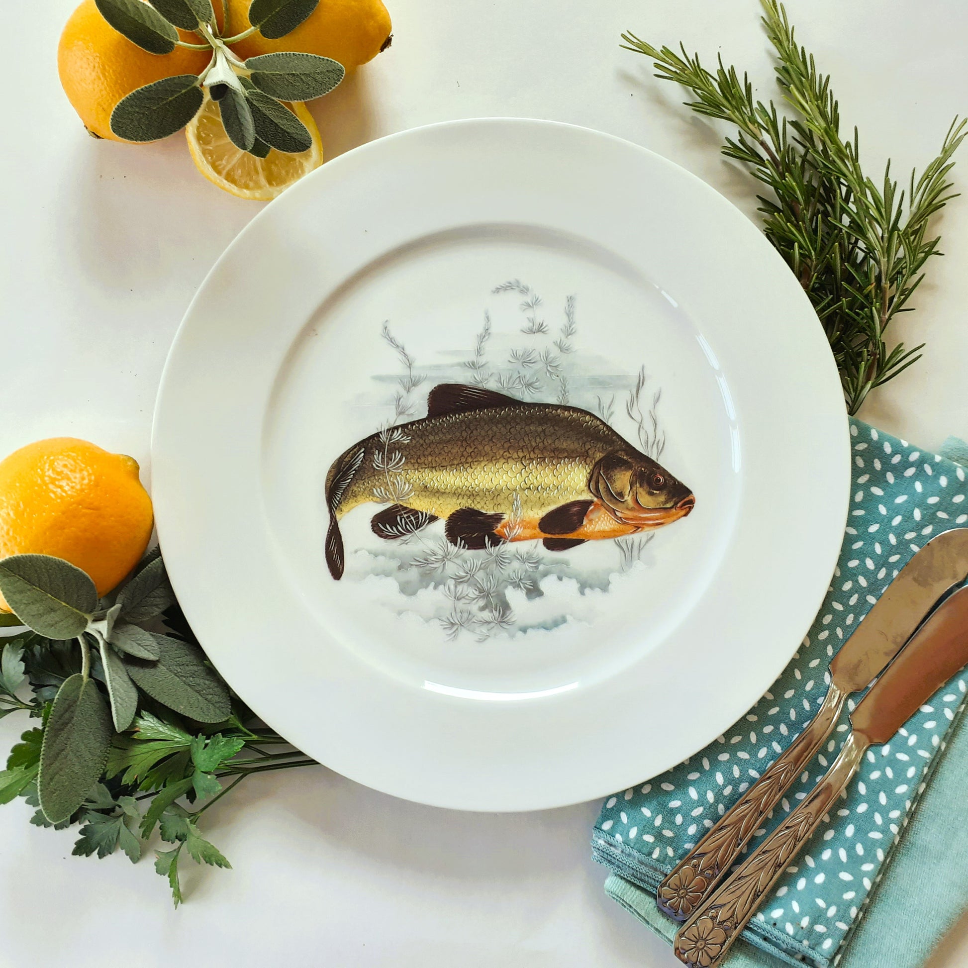 Six Limoges Porcelain Fish Plates and Platter from Tiggy & Pip - Just €260! Shop now at Tiggy and Pip