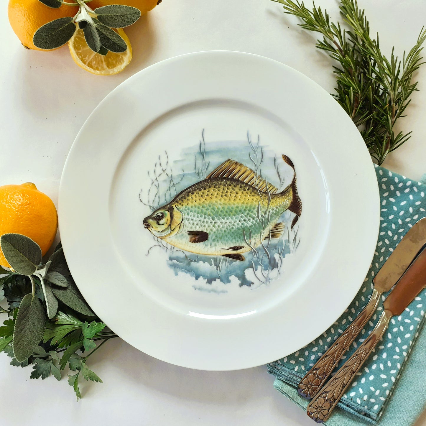 Six Limoges Porcelain Fish Plates and Platter from Tiggy & Pip - Just €260! Shop now at Tiggy and Pip