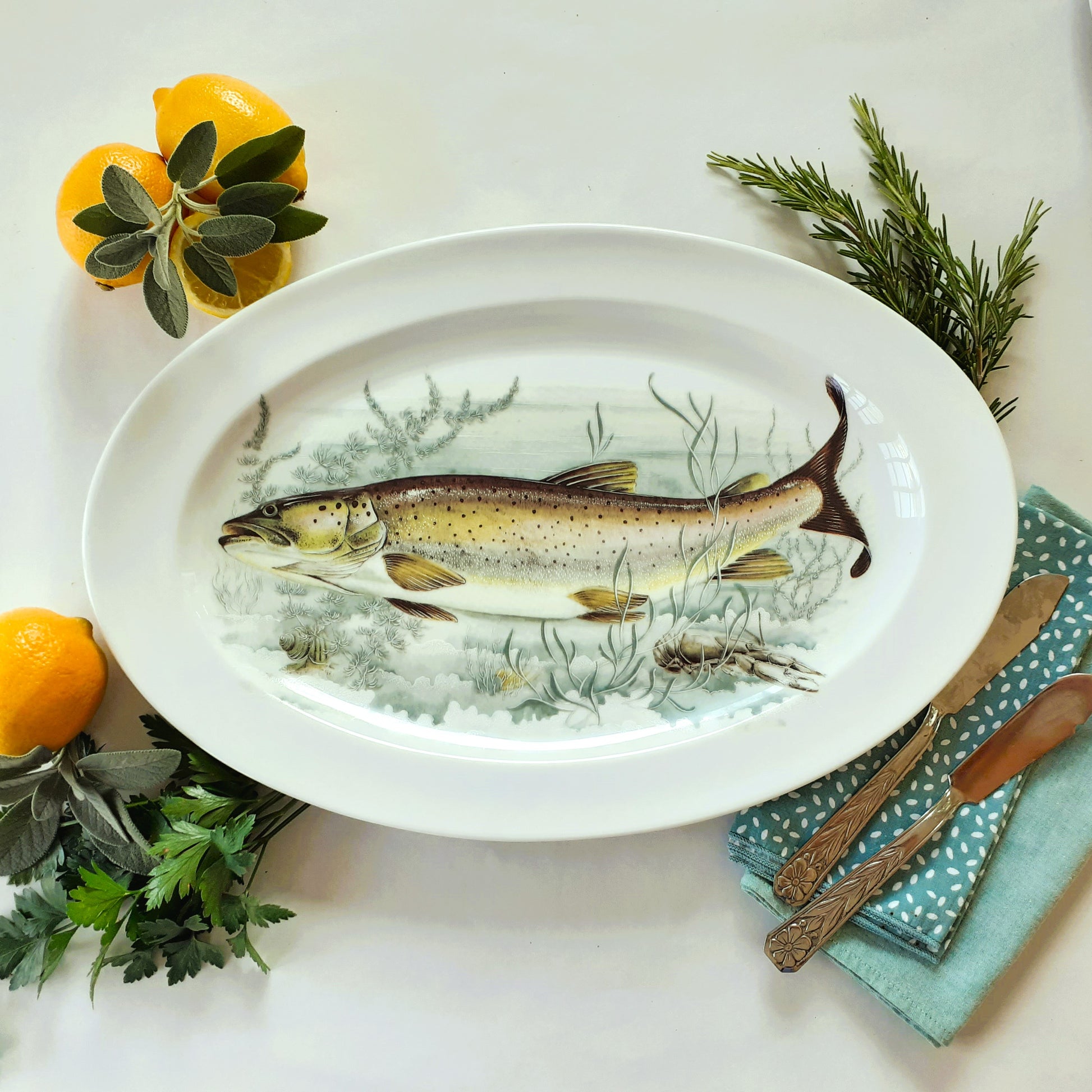 Six Limoges Porcelain Fish Plates and Platter from Tiggy & Pip - Just €260! Shop now at Tiggy and Pip