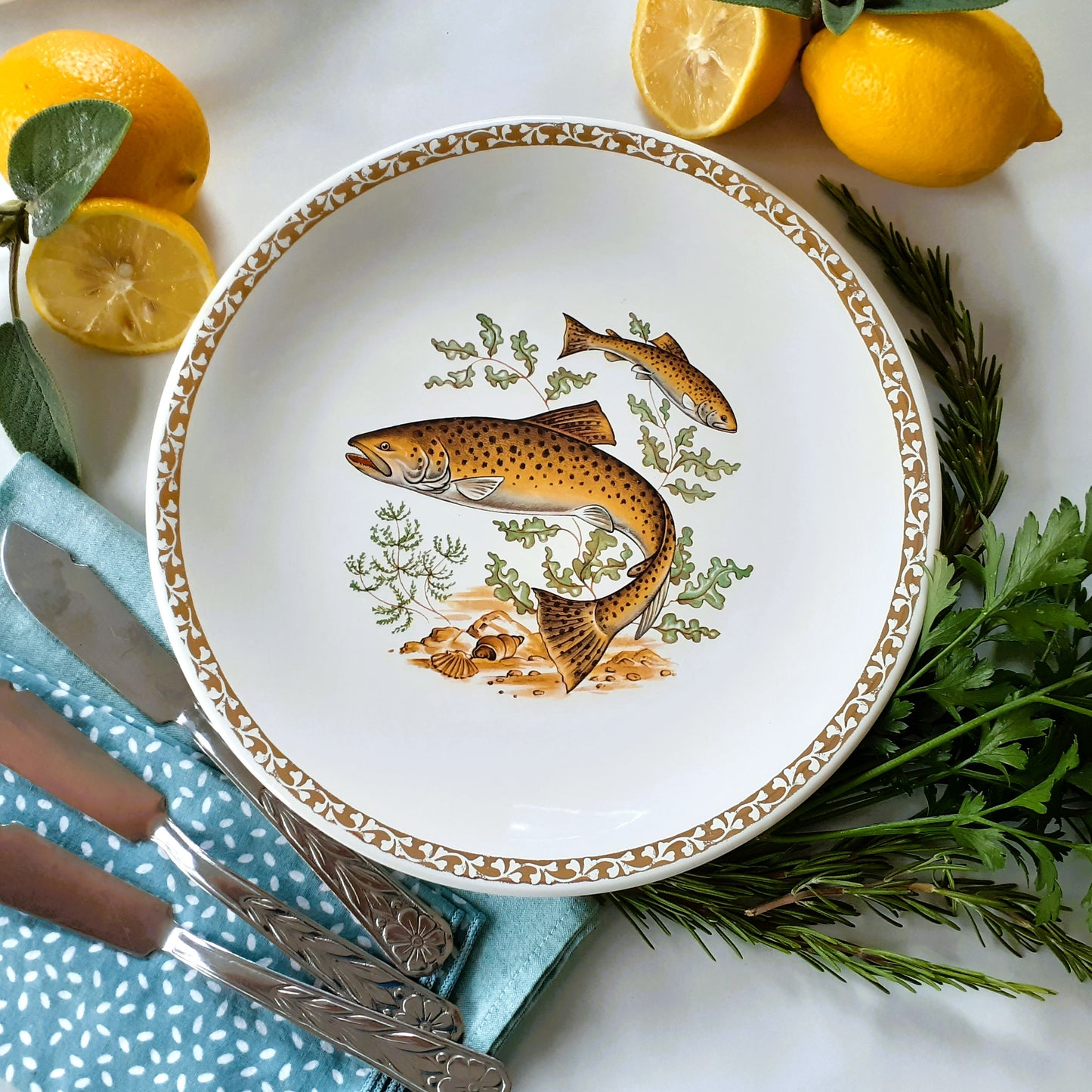 Six Longchamp Fish Plates and Fish Platter. from Tiggy & Pip - Just €225! Shop now at Tiggy and Pip