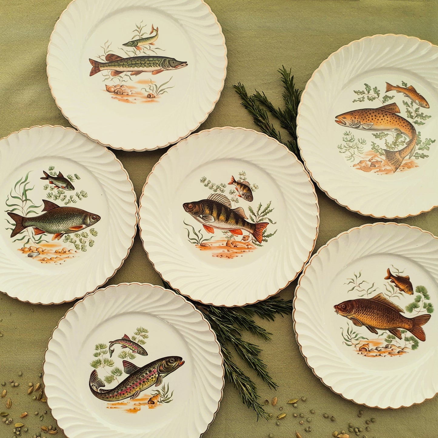 Six antique fish plates by Lunéville, France from Tiggy & Pip - Just €168! Shop now at Tiggy and Pip