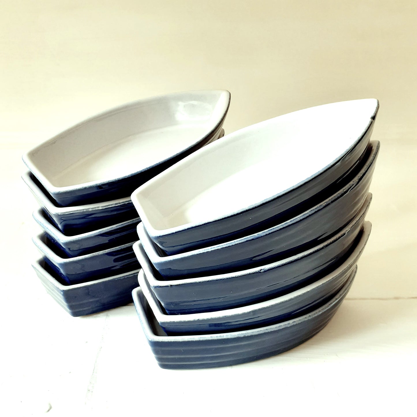 TEN Blue & White Boat Shaped Dishes from Tiggy & Pip - Just €98! Shop now at Tiggy and Pip