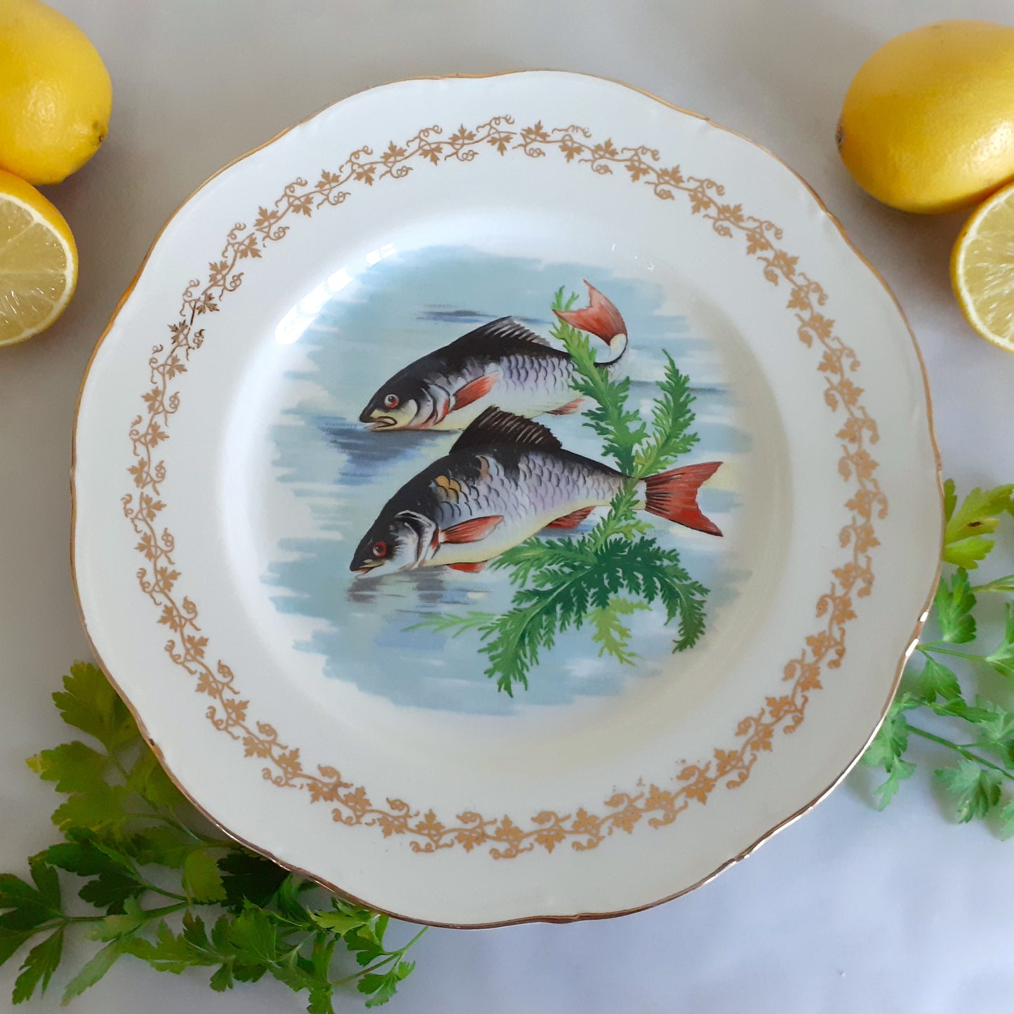 TEN Mix and Match Vintage Fish Plates from Tiggy and Pip - Just €240! Shop now at Tiggy and Pip