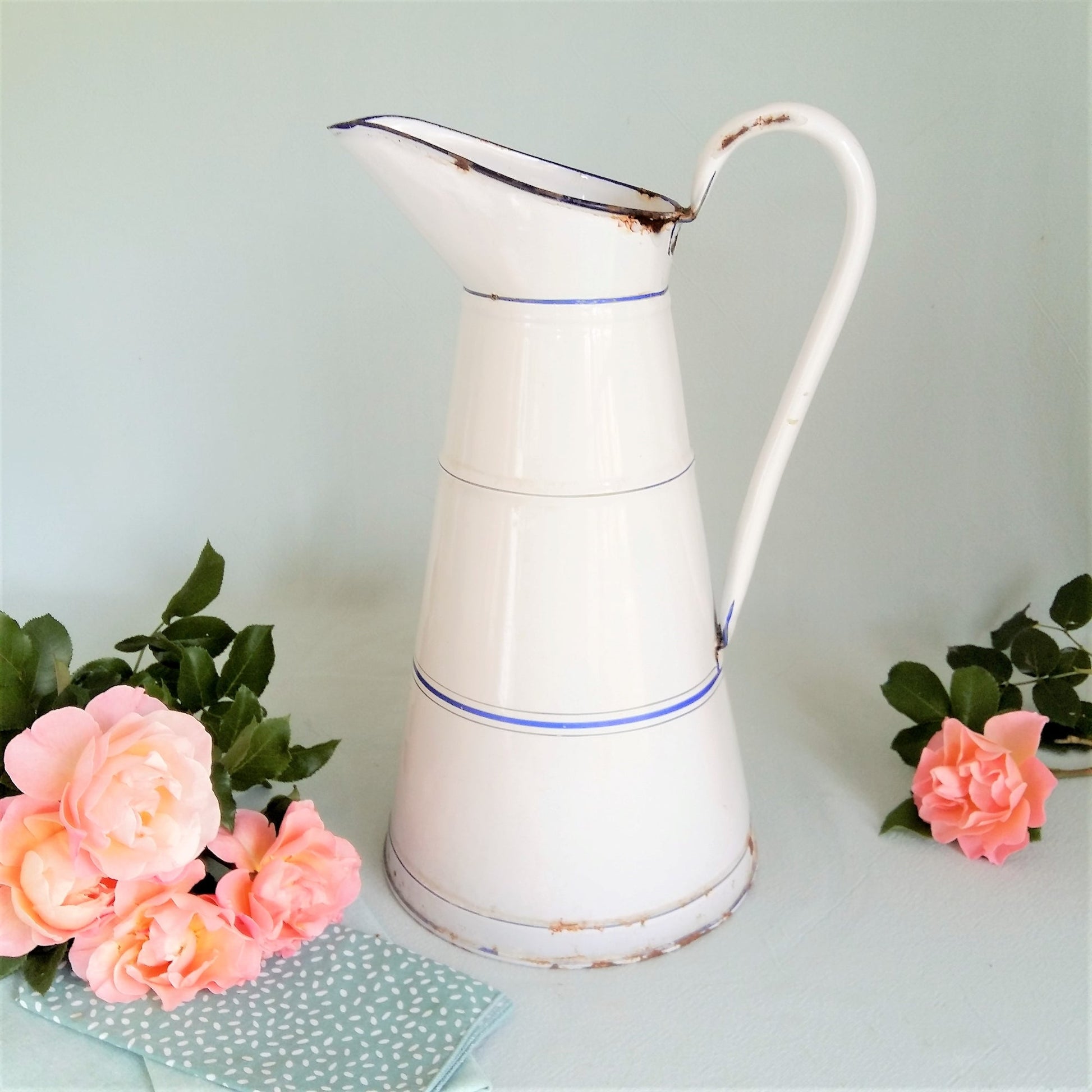 Large antique white enamel pitcher from Tiggy & Pip - Just €129! Shop now at Tiggy and Pip