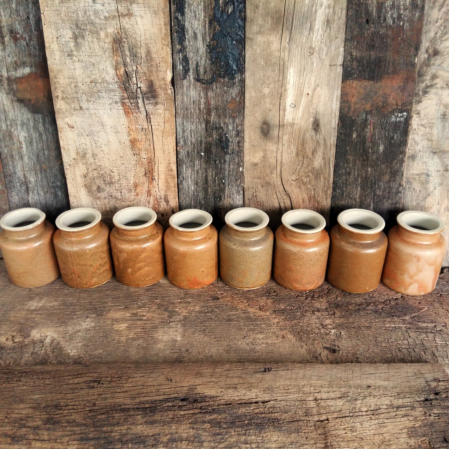 8 Rustic Stoneware Mustard Crocks. from Tiggy & Pip - Just €192! Shop now at Tiggy and Pip