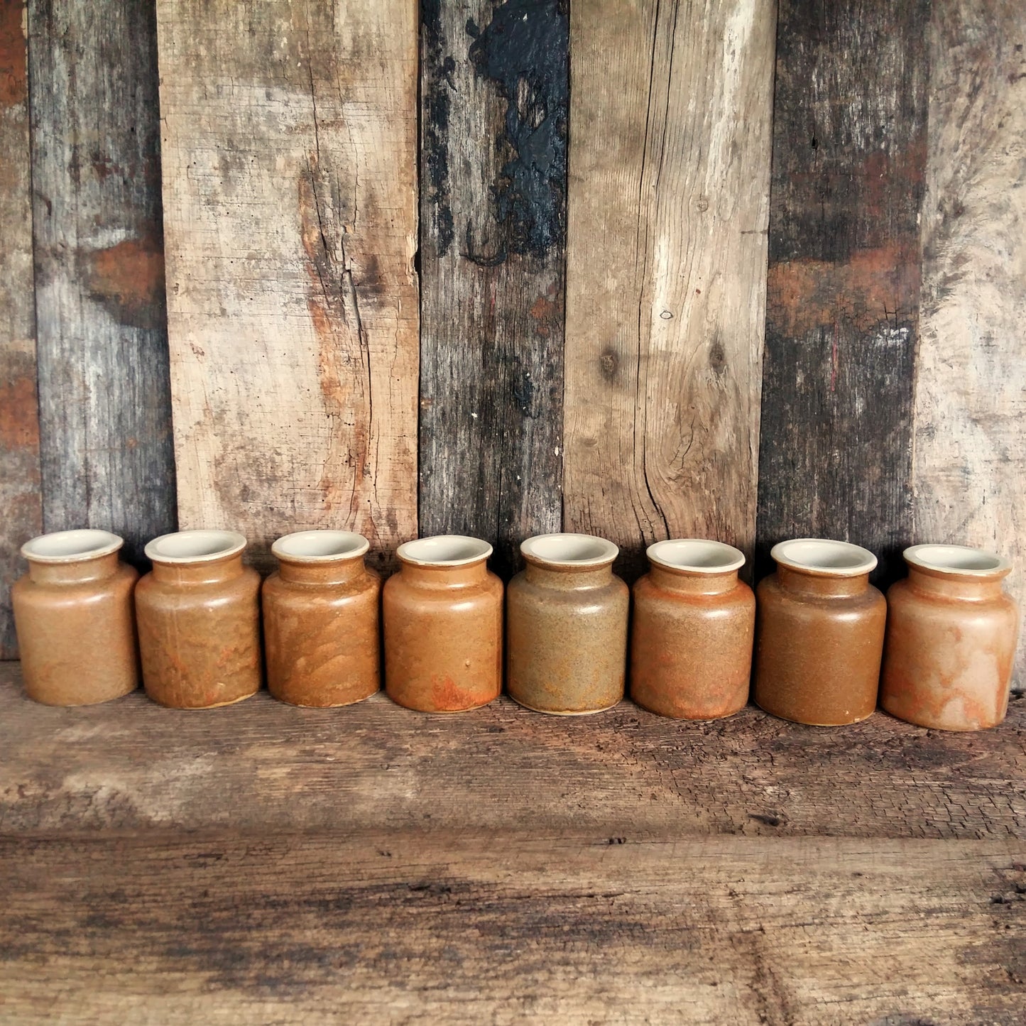 8 Rustic Stoneware Mustard Crocks. from Tiggy & Pip - Just €192! Shop now at Tiggy and Pip