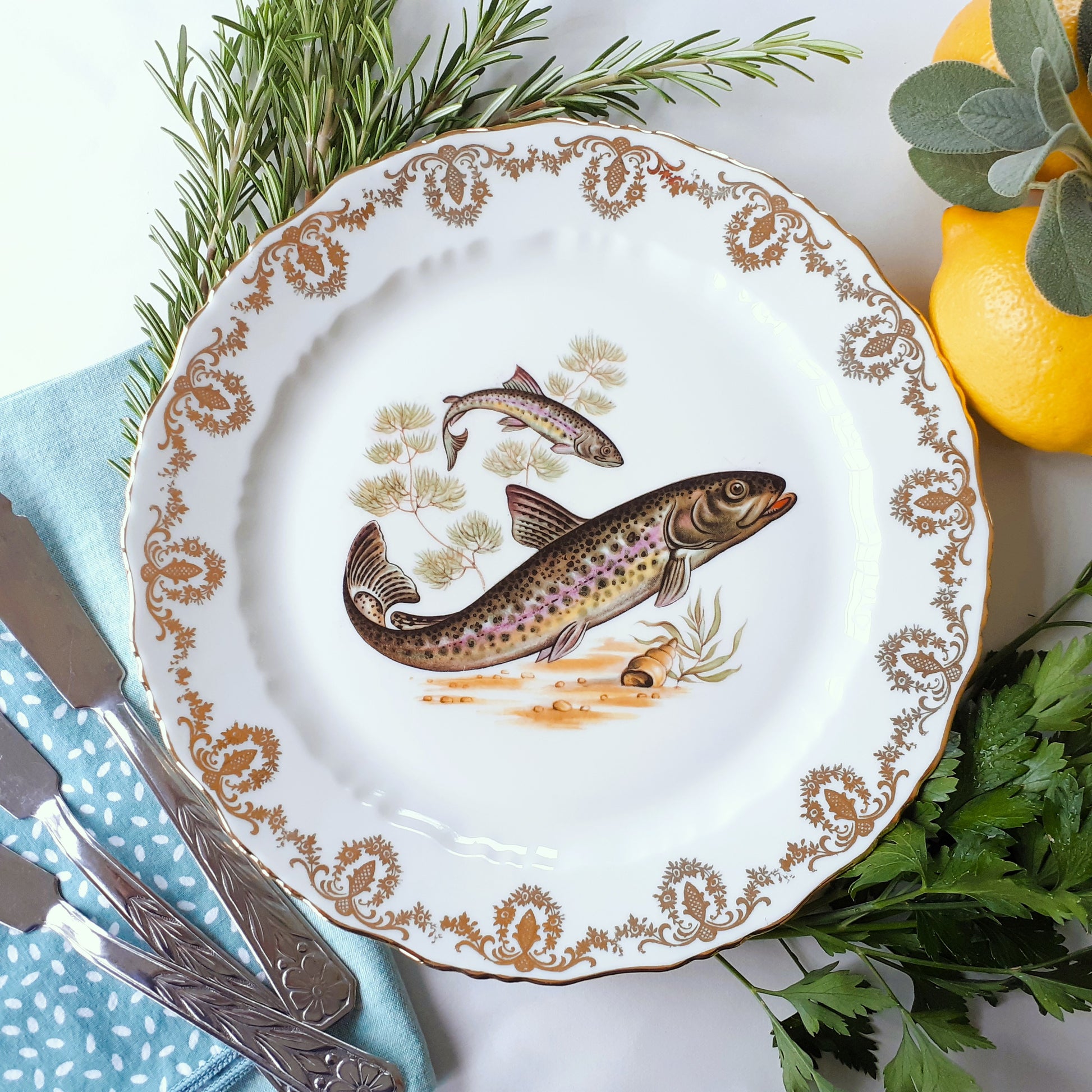 Set of Five French Porcelain Fish Plates from Tiggy & Pip - Just €140! Shop now at Tiggy and Pip