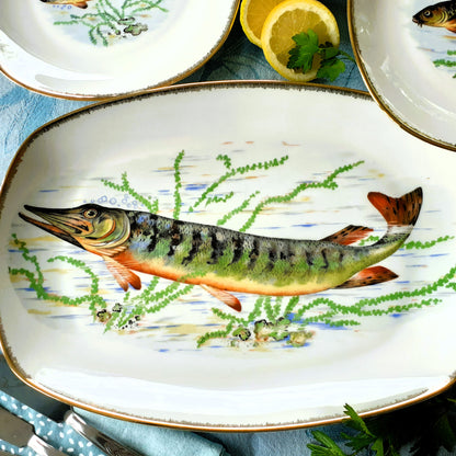 Six French Porcelain Fish Plates and Platter from Tiggy & Pip - Just €225! Shop now at Tiggy and Pip