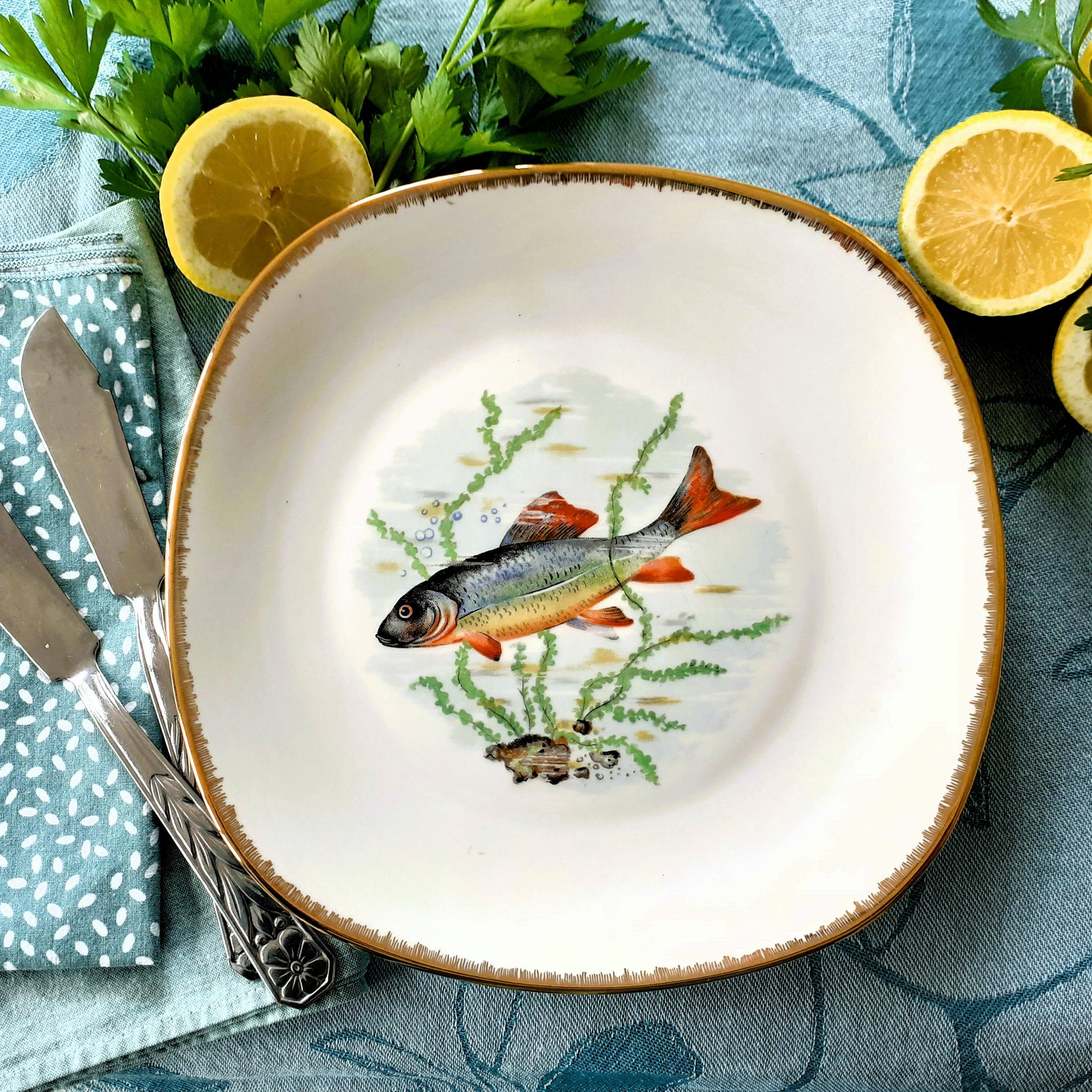 Six French Porcelain Fish Plates from Tiggy & Pip - Just €168! Shop now at Tiggy and Pip