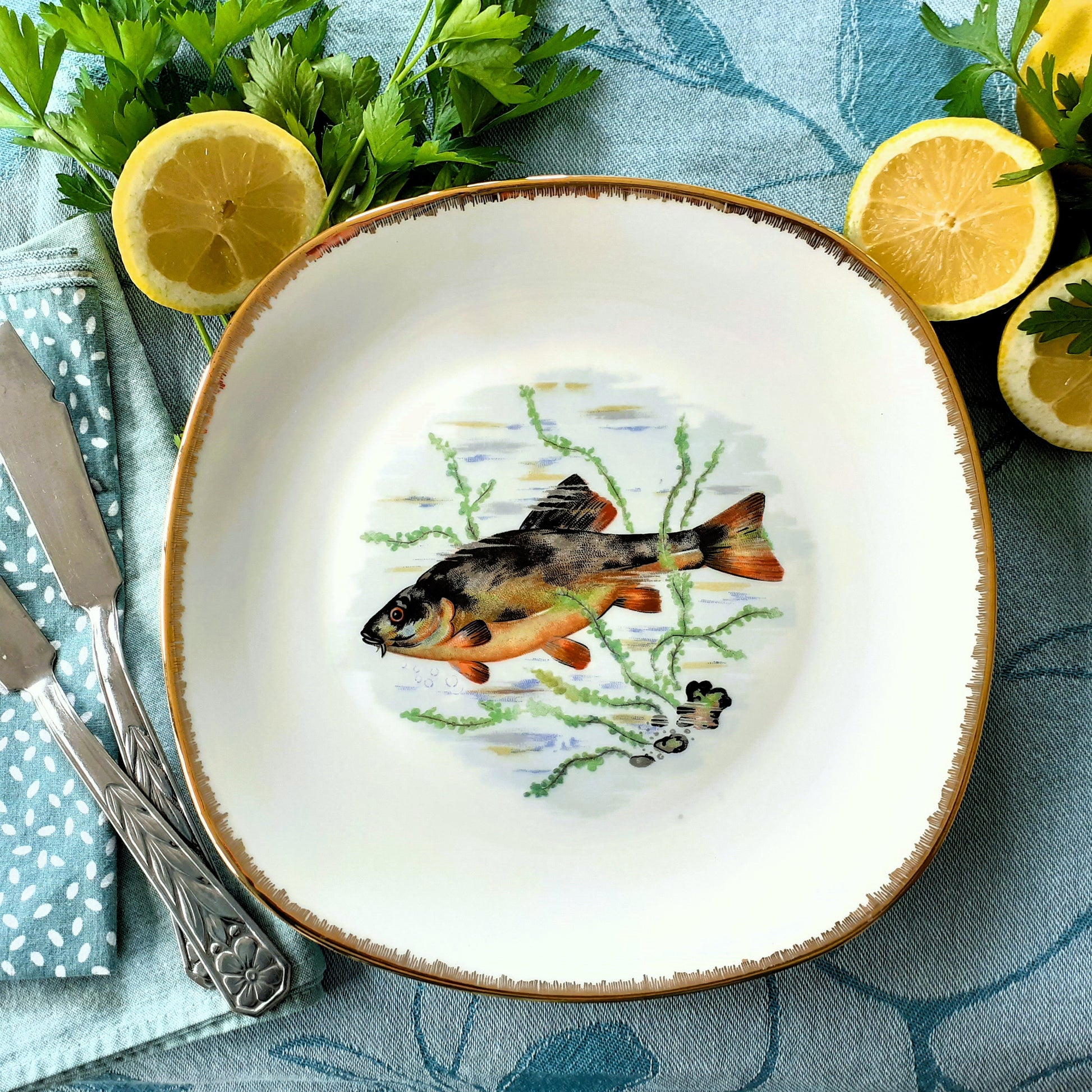 Six French Porcelain Fish Plates from Tiggy & Pip - Just €168! Shop now at Tiggy and Pip