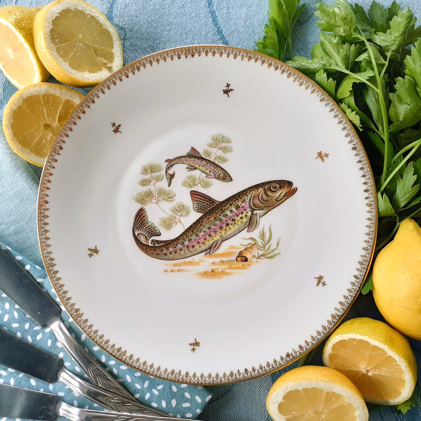 Six Limoges Porcelain Fish Plates from Tiggy & Pip - Just €156! Shop now at Tiggy and Pip