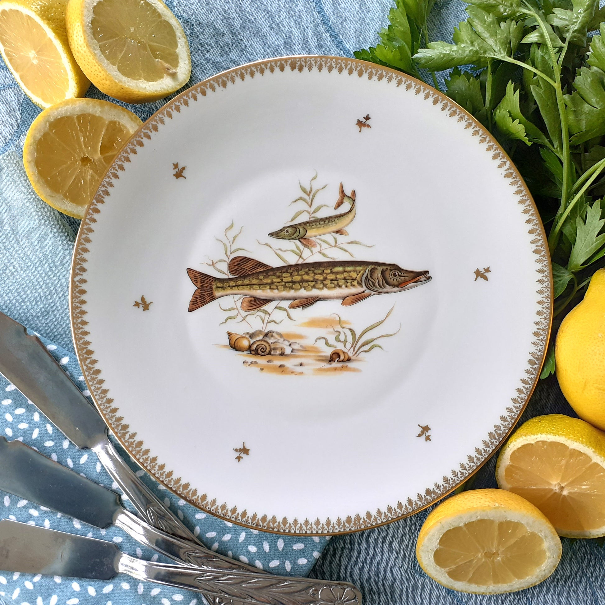 Six Limoges Porcelain Fish Plates from Tiggy & Pip - Just €156! Shop now at Tiggy and Pip