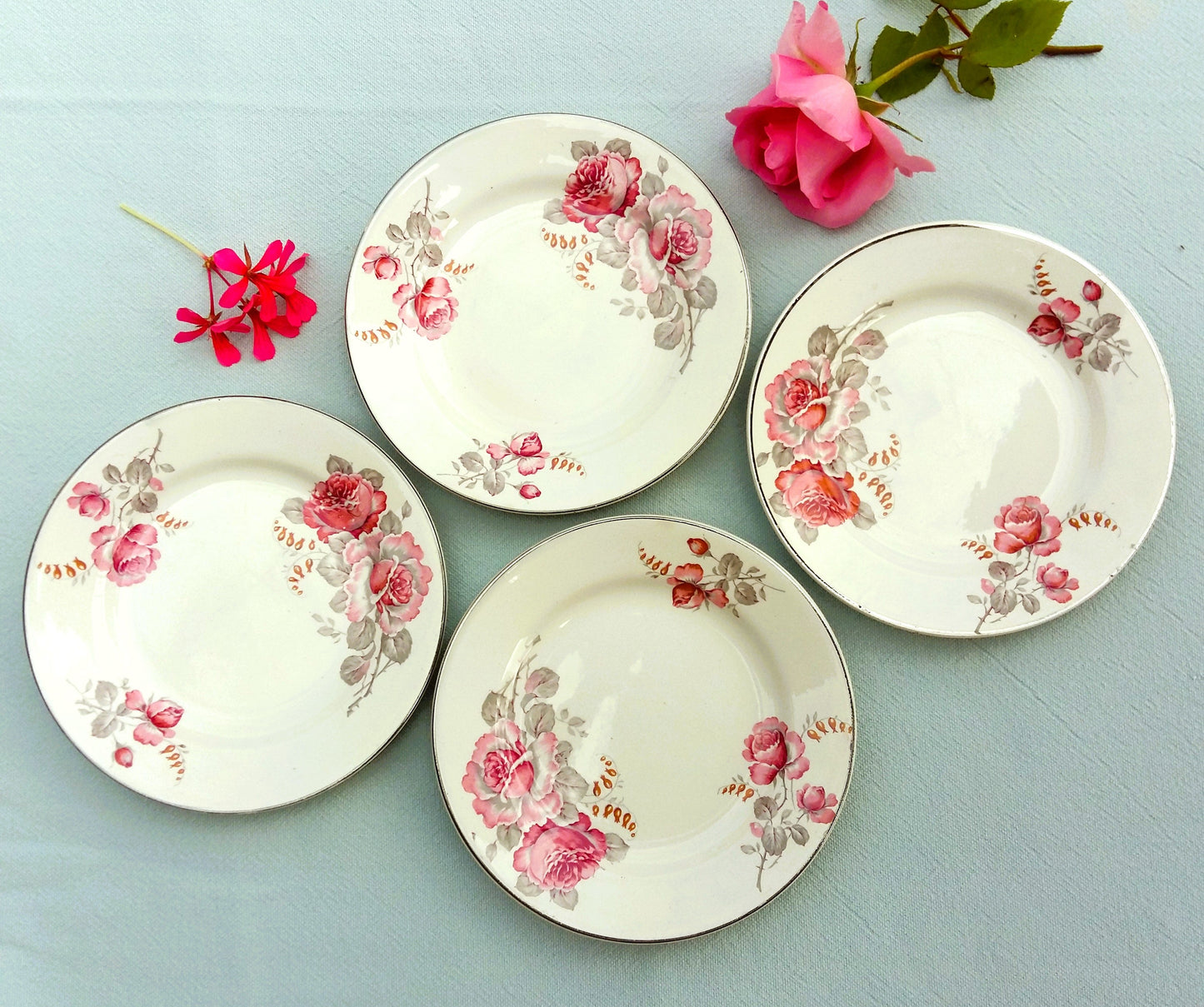 Four Vintage 1950s Floral Tea Plates from Tiggy & Pip - Just €79! Shop now at Tiggy and Pip