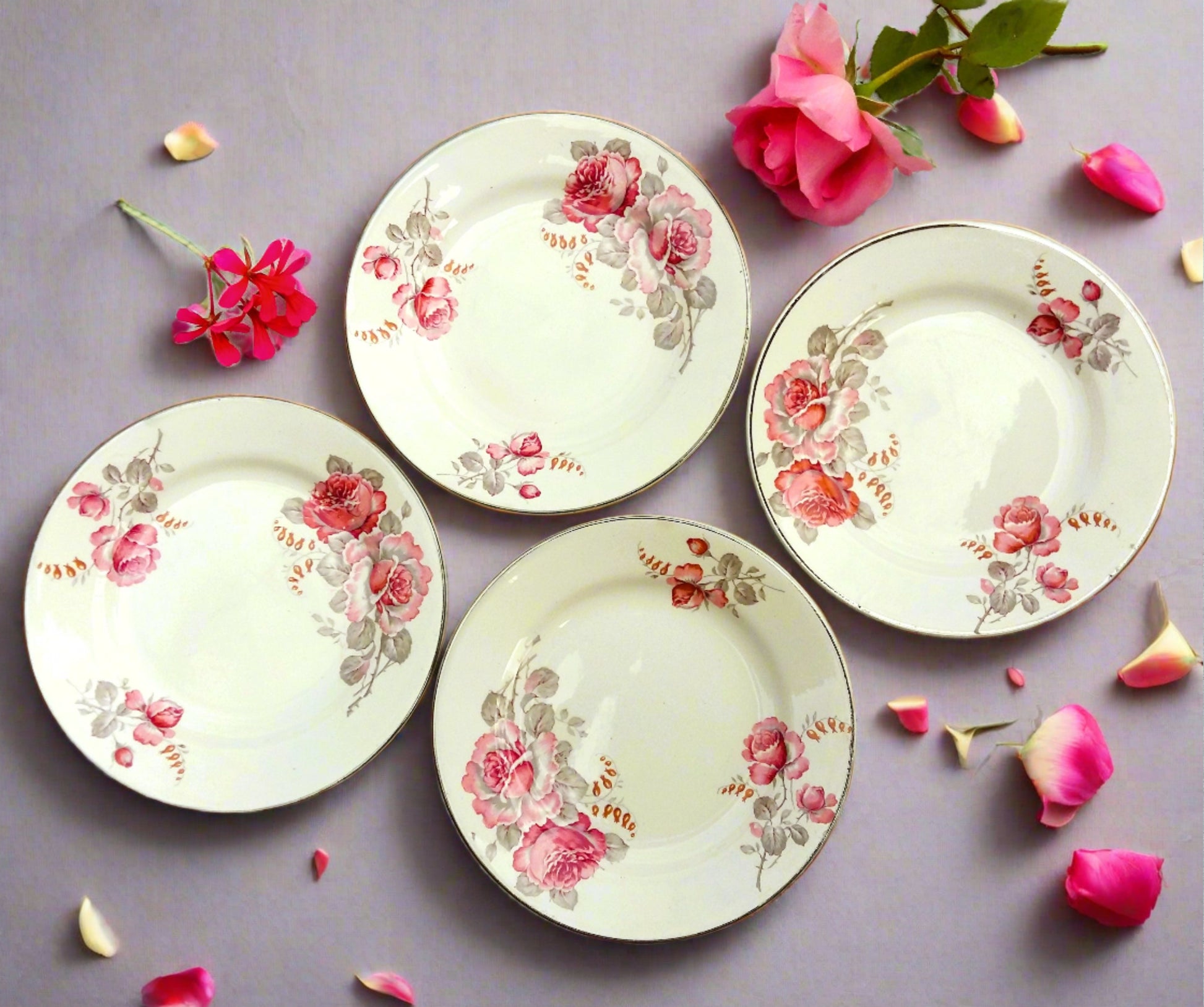 Four Vintage 1950s Floral Tea Plates from Tiggy & Pip - Just €79! Shop now at Tiggy and Pip