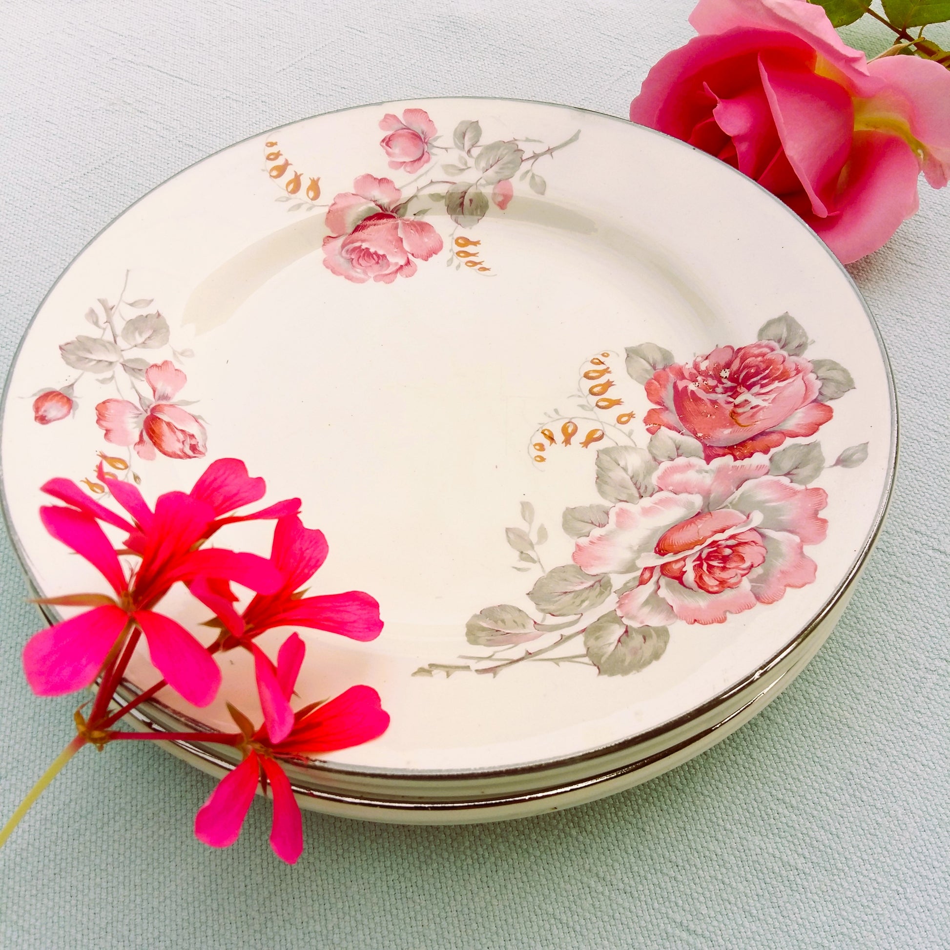 Four Vintage 1950s Floral Tea Plates from Tiggy & Pip - Just €79! Shop now at Tiggy and Pip