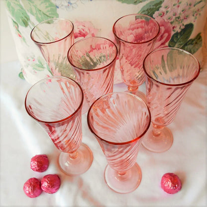 Six 1960s Vintage Pink Champagne Flutes from Tiggy & Pip - Just €120! Shop now at Tiggy and Pip