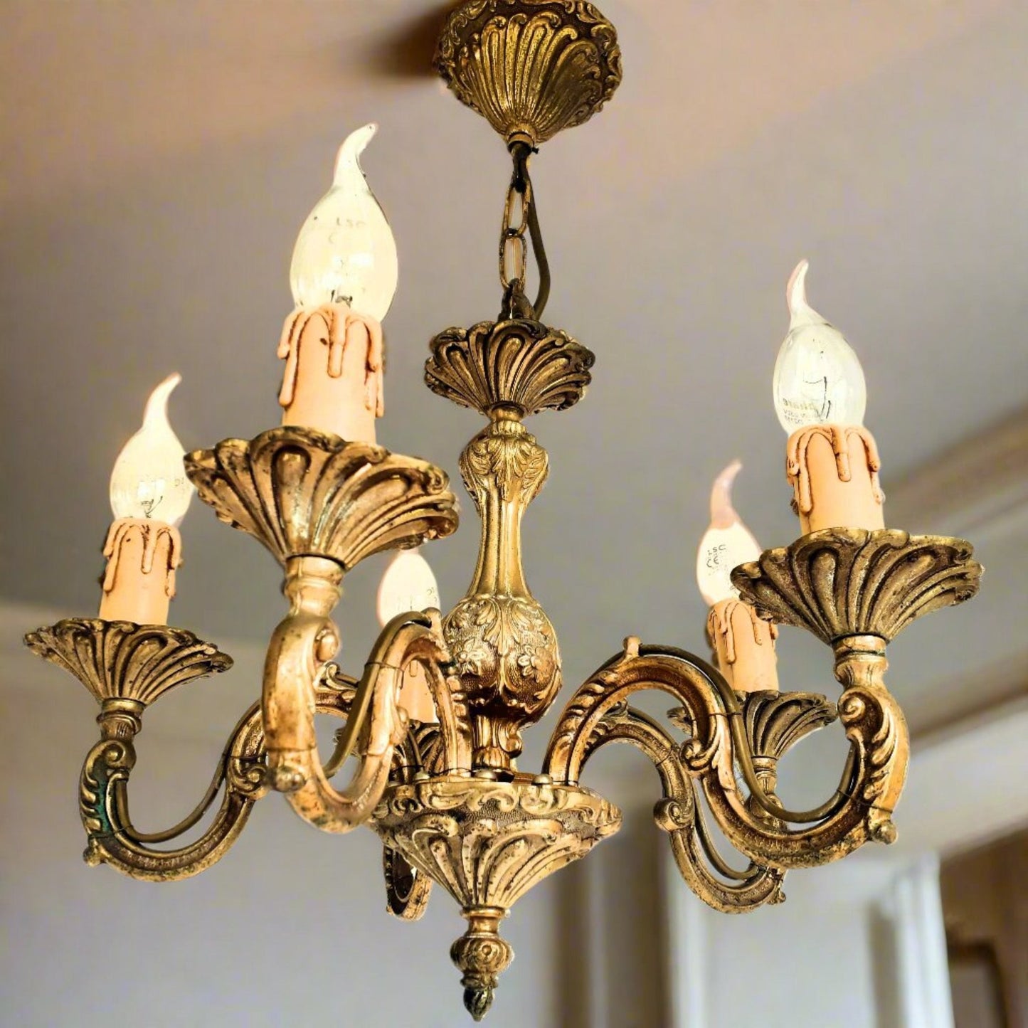 Antique, Heavy, Bronze 5 Arm Chandelier from Tiggy & Pip - Just €320! Shop now at Tiggy and Pip