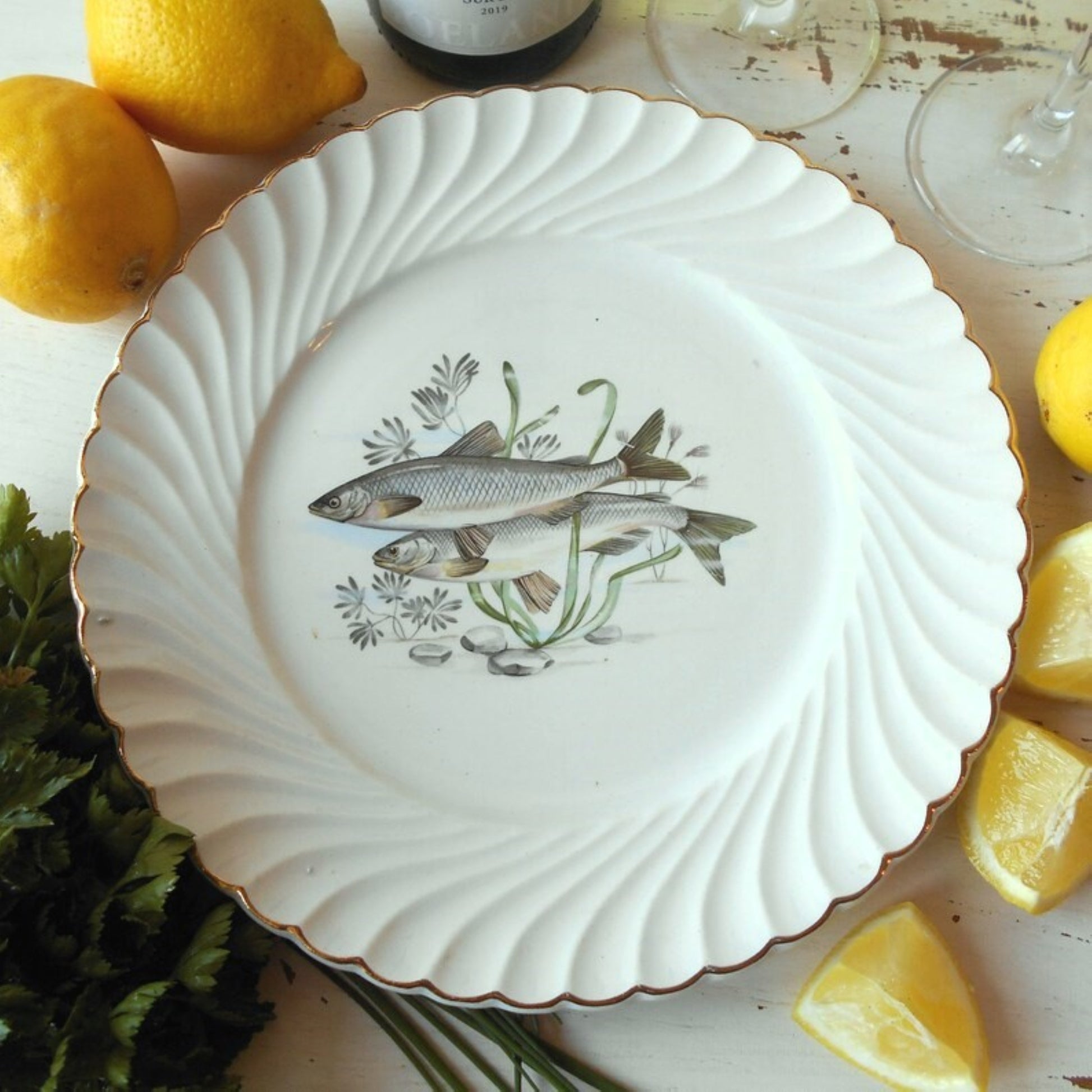 Six antique fish plates by Luneville, France from Tiggy & Pip - Just €168! Shop now at Tiggy and Pip