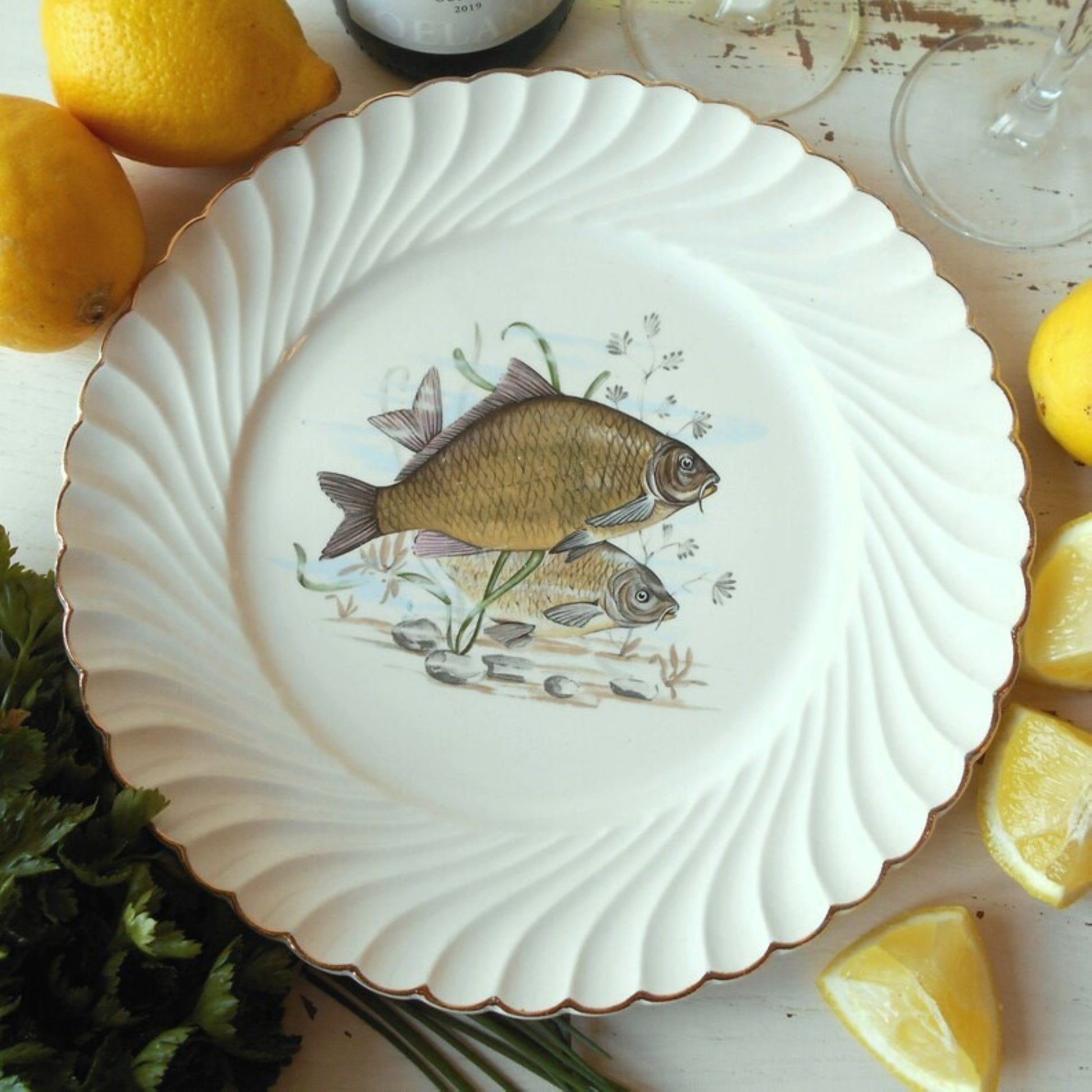 Six antique fish plates by Luneville, France from Tiggy & Pip - Just €168! Shop now at Tiggy and Pip