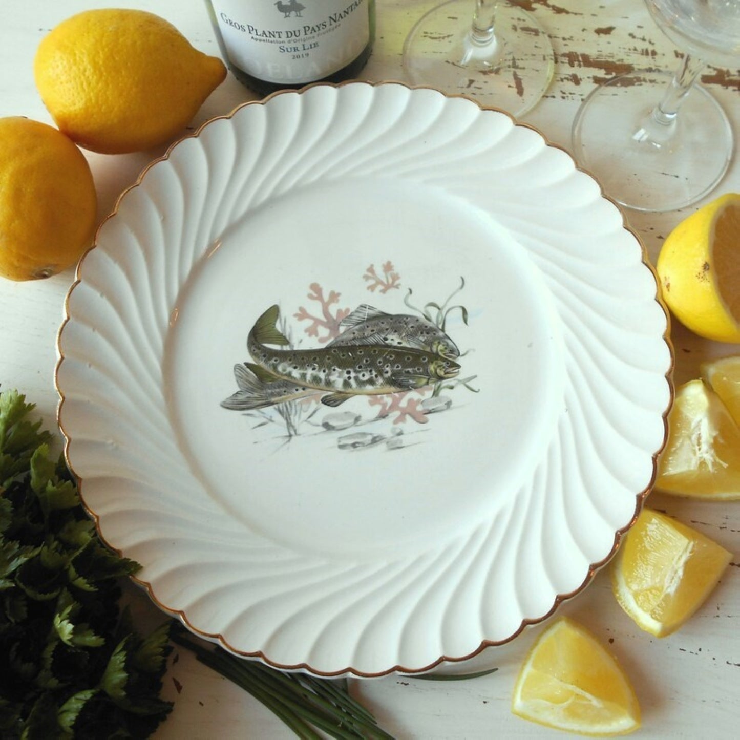 Six antique fish plates by Luneville, France from Tiggy & Pip - Just €168! Shop now at Tiggy and Pip