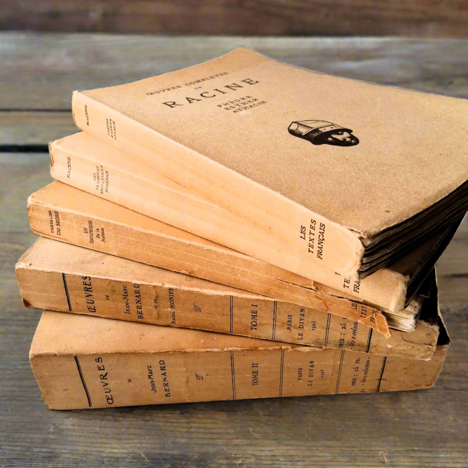 Five Antique Books. Stack of Classic French Literature from Tiggy & Pip - Just €120! Shop now at Tiggy and Pip