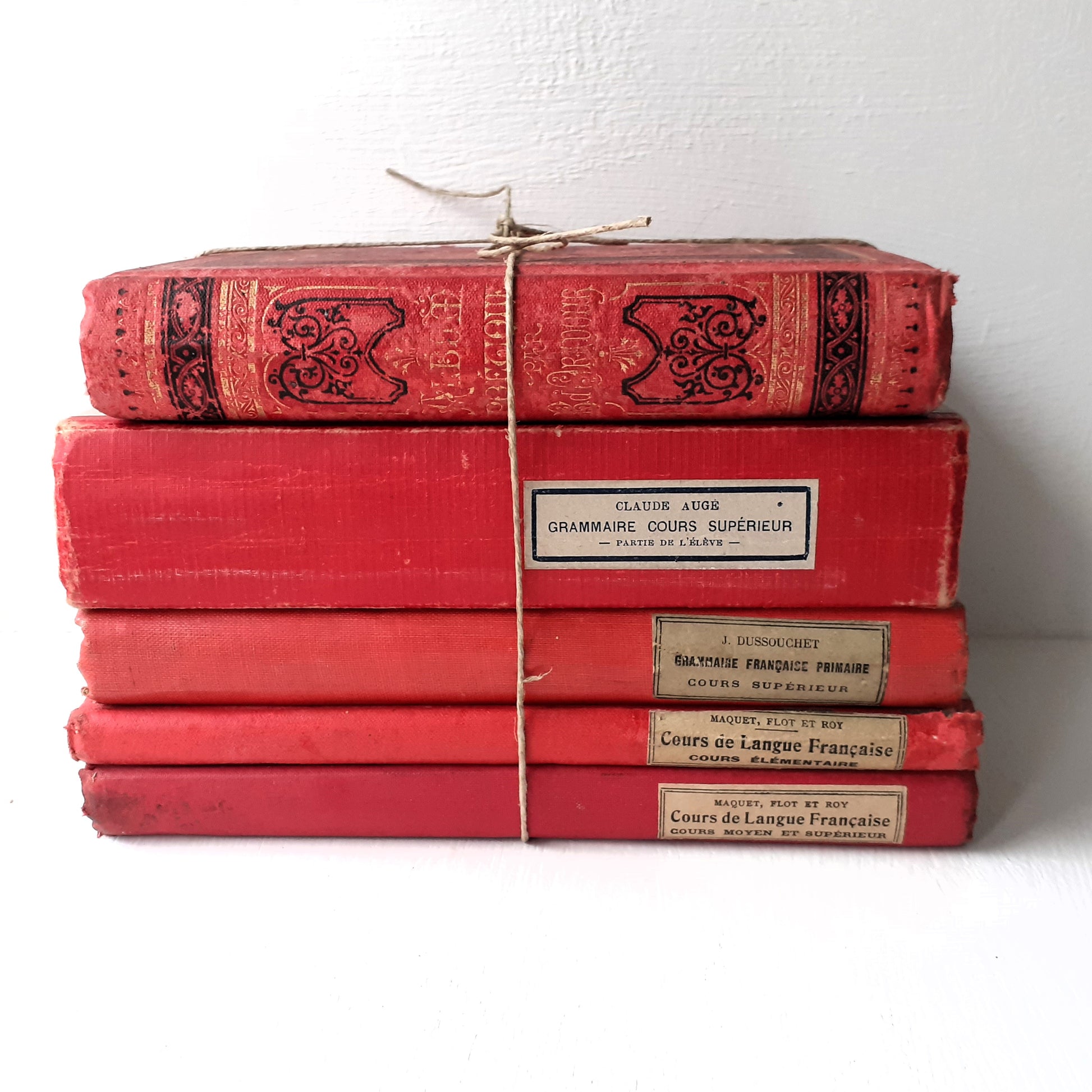 Antique French Red Book Stack from Tiggy & Pip - Just €130! Shop now at Tiggy and Pip