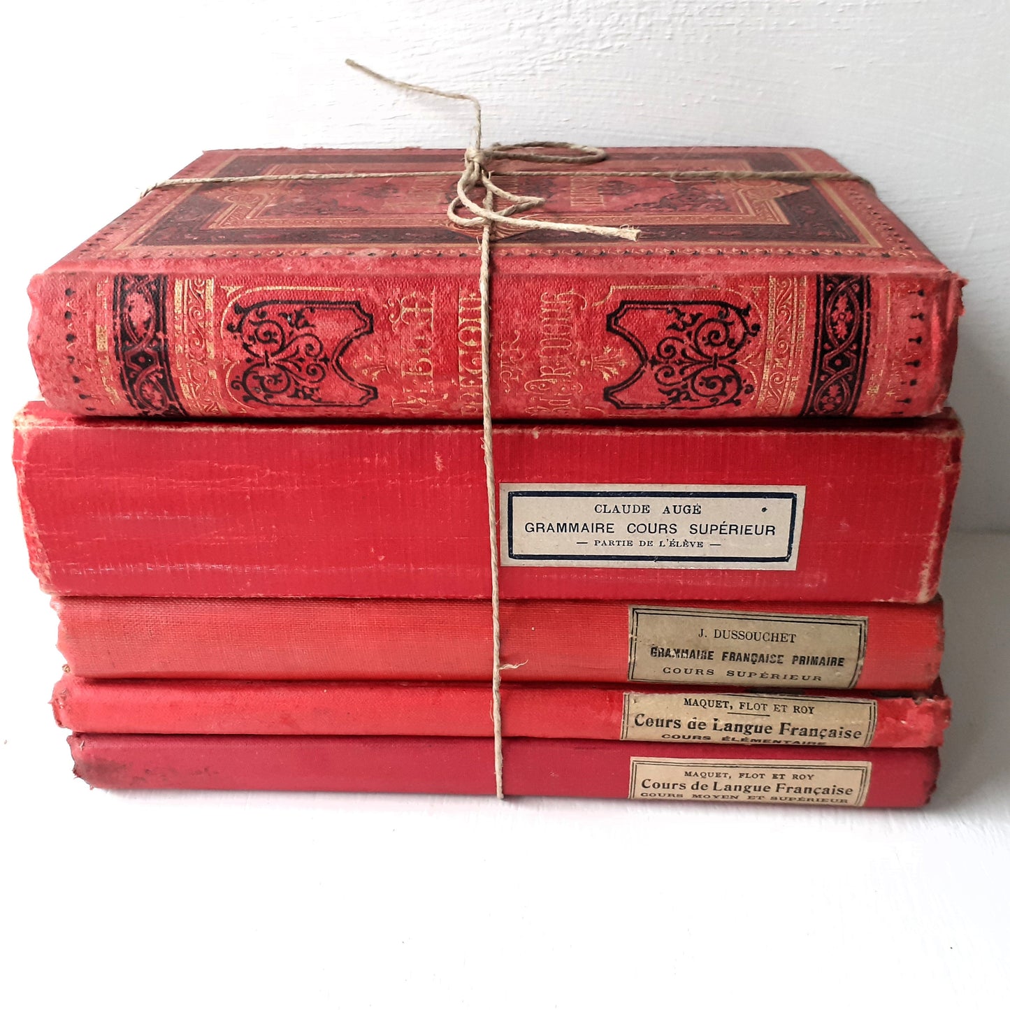 Antique French Red Book Stack from Tiggy & Pip - Just €120! Shop now at Tiggy and Pip