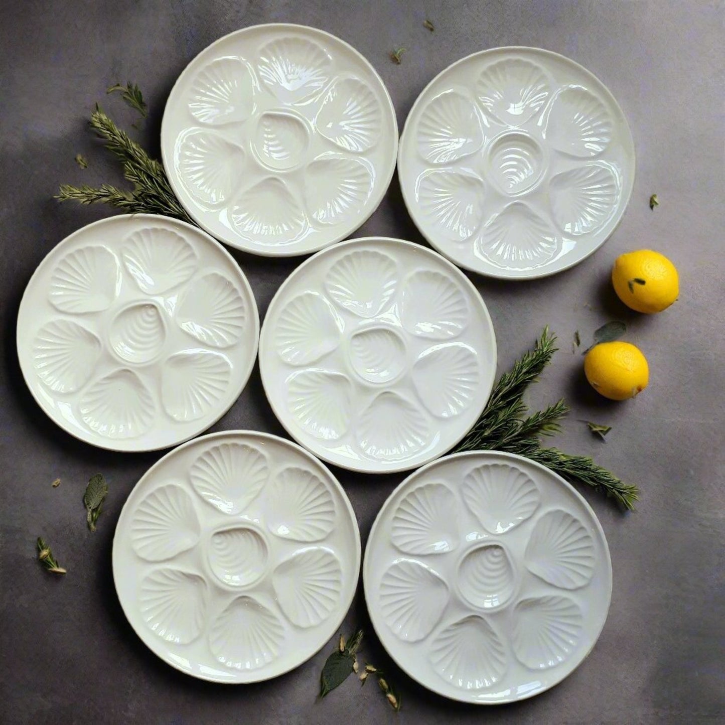 Six White Oyster/Scallop Plates from Tiggy & Pip - Just €168! Shop now at Tiggy and Pip