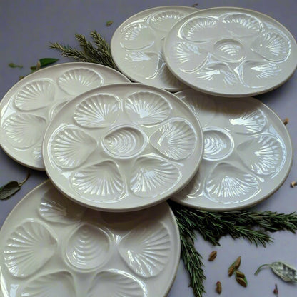 Six White Oyster/Scallop Plates from Tiggy & Pip - Just €168! Shop now at Tiggy and Pip