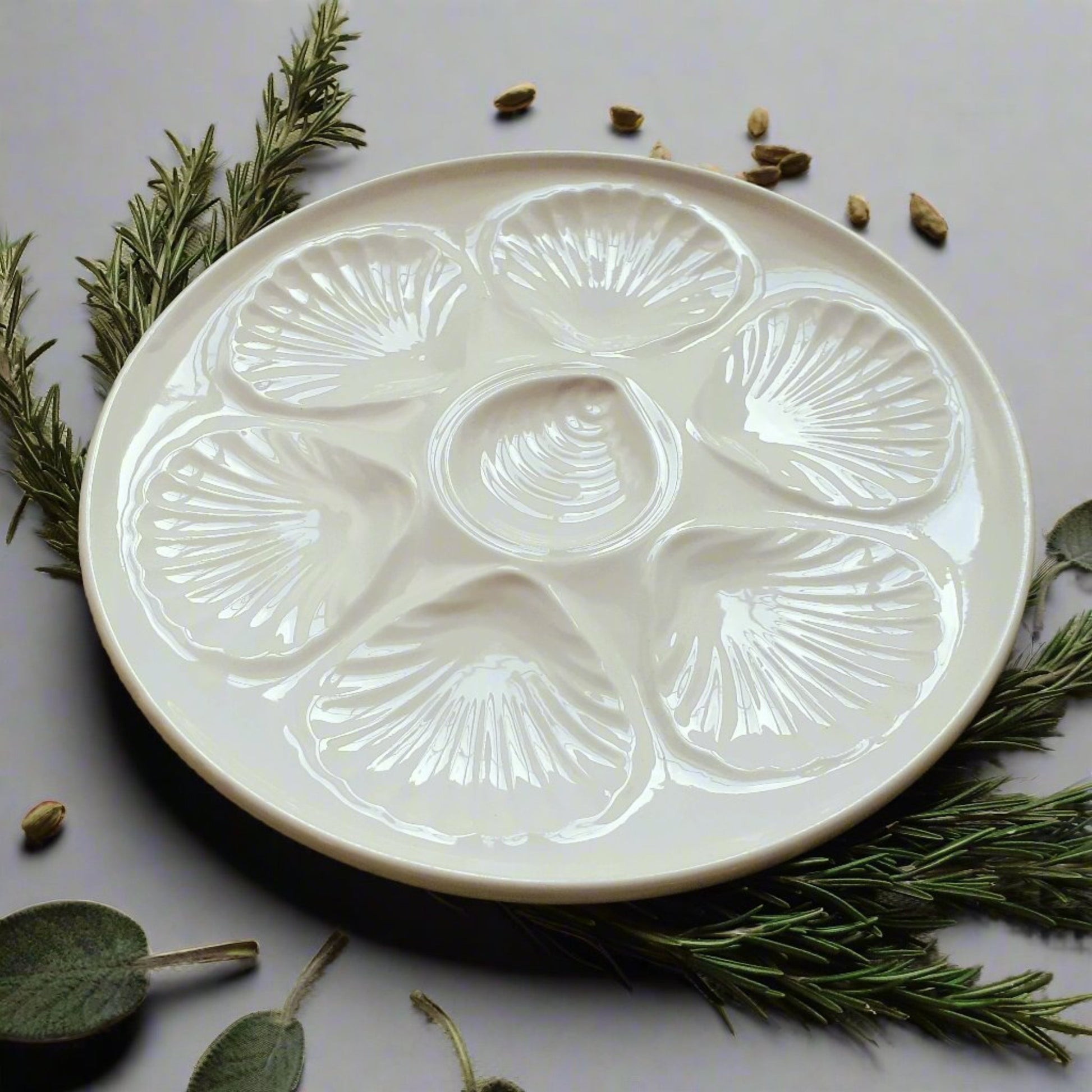 Six White Oyster/Scallop Plates from Tiggy & Pip - Just €168! Shop now at Tiggy and Pip