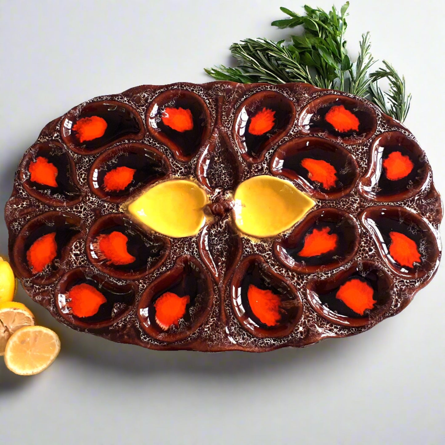 Vallauris Oyster Platter. 1960s Majolica/Barbotine from Tiggy & Pip - Just €149! Shop now at Tiggy and Pip