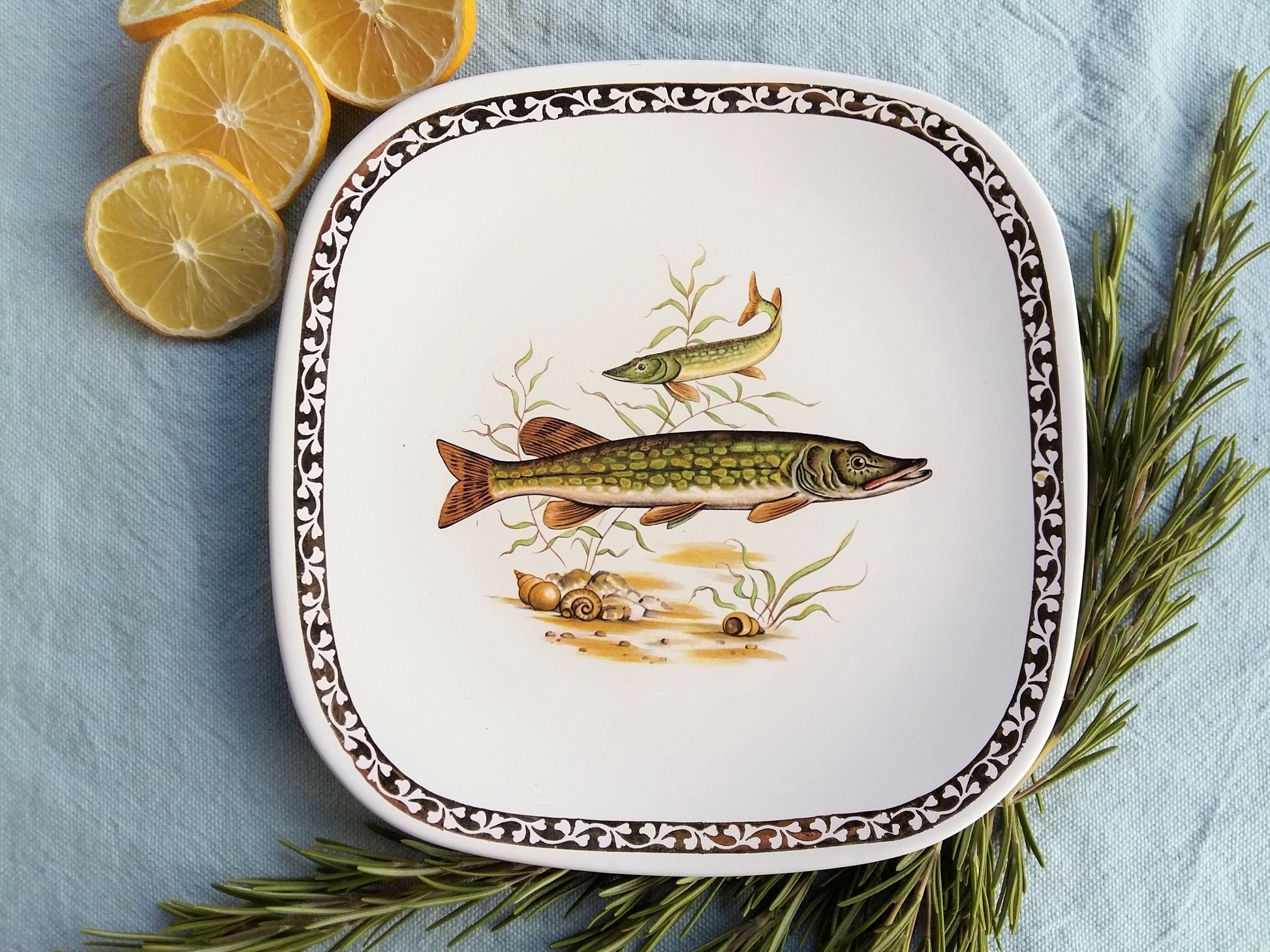 Set of Six Vintage French Fish Plates by "Longchamp" France. from Tiggy & Pip - Just €156! Shop now at Tiggy and Pip