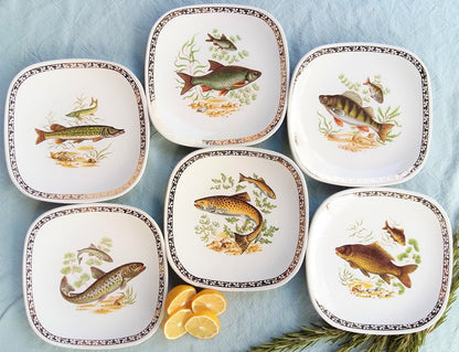 Set of Six Vintage French Fish Plates by "Longchamp" France. from Tiggy & Pip - Just €156! Shop now at Tiggy and Pip