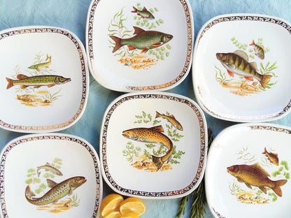 Set of Six Vintage French Fish Plates by "Longchamp" France. from Tiggy & Pip - Just €156! Shop now at Tiggy and Pip