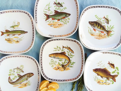 Set of Six Vintage French Fish Plates by "Longchamp" France. from Tiggy & Pip - Just €156! Shop now at Tiggy and Pip