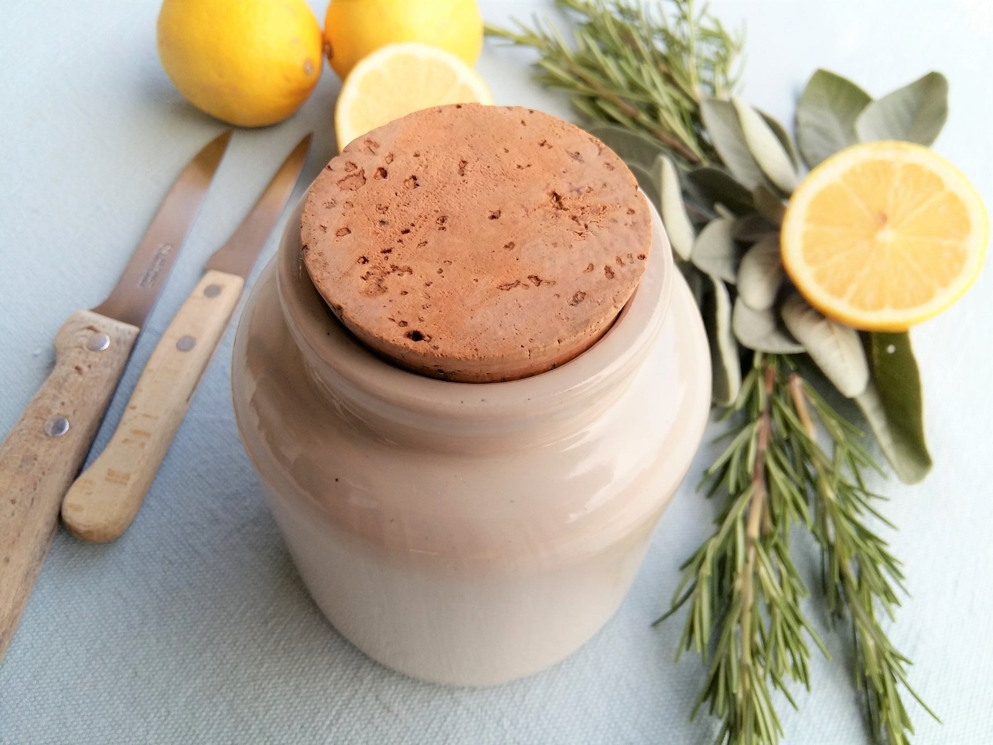 Stoneware Mustard Crock with Cork Stopper. French Antique White Mustard Jar. from Tiggy & Pip - Just €46! Shop now at Tiggy and Pip